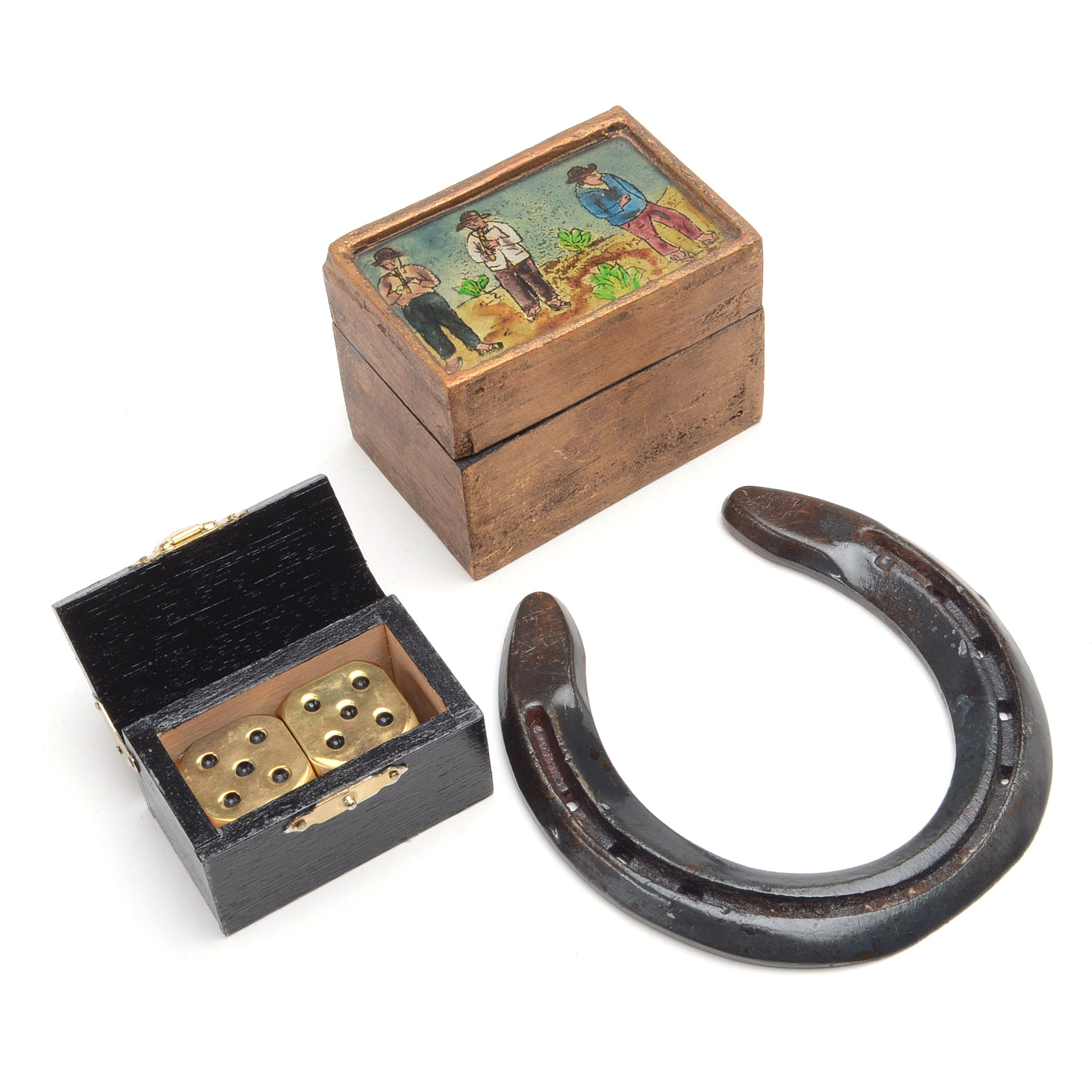 Pair of Solid Brass Dice and Other Assorted Decoratives