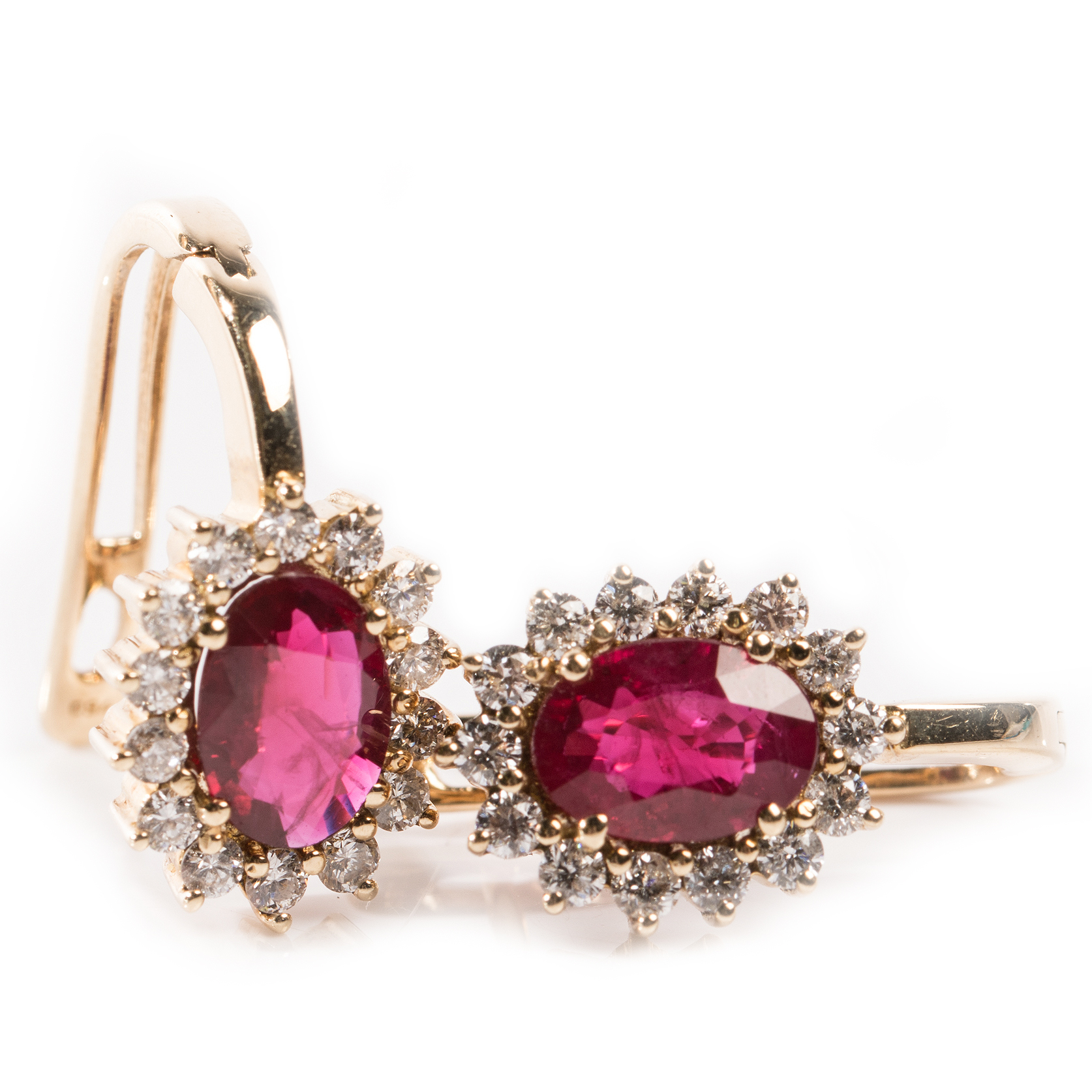 18K Yellow Gold Ruby and Diamond Halo Earrings