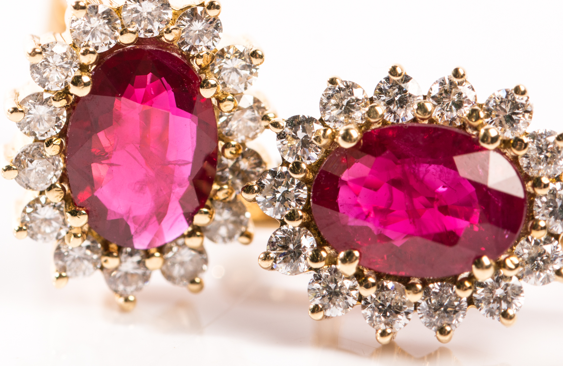 18K Yellow Gold Ruby and Diamond Halo Earrings
