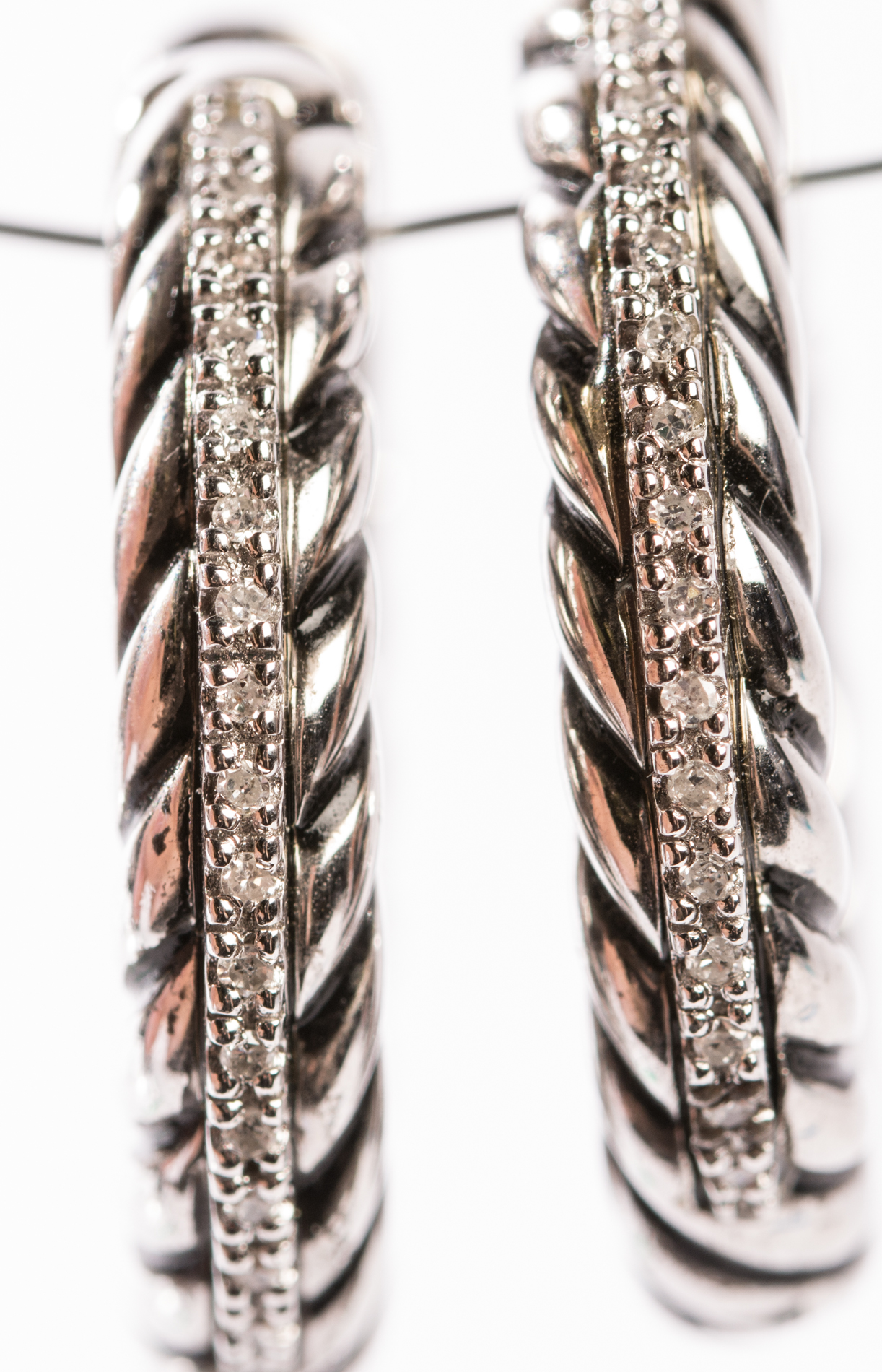 Sterling Silver Diamond Cable Hoop Earrings