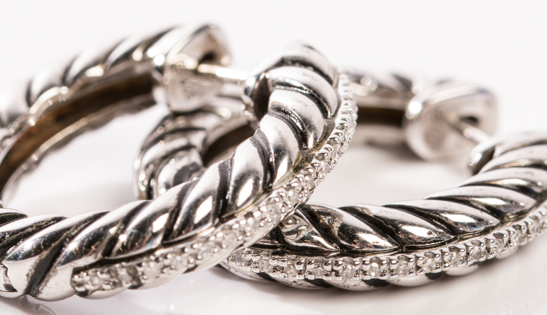 Sterling Silver Diamond Cable Hoop Earrings