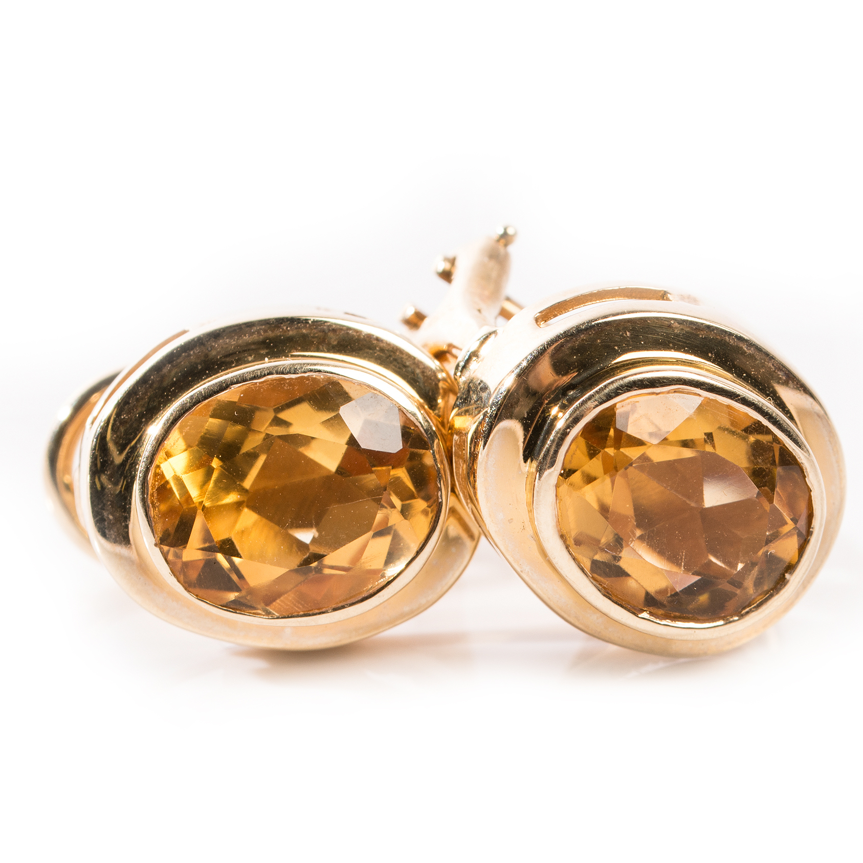 14K Yellow Gold Bezel Set Citrine Earrings