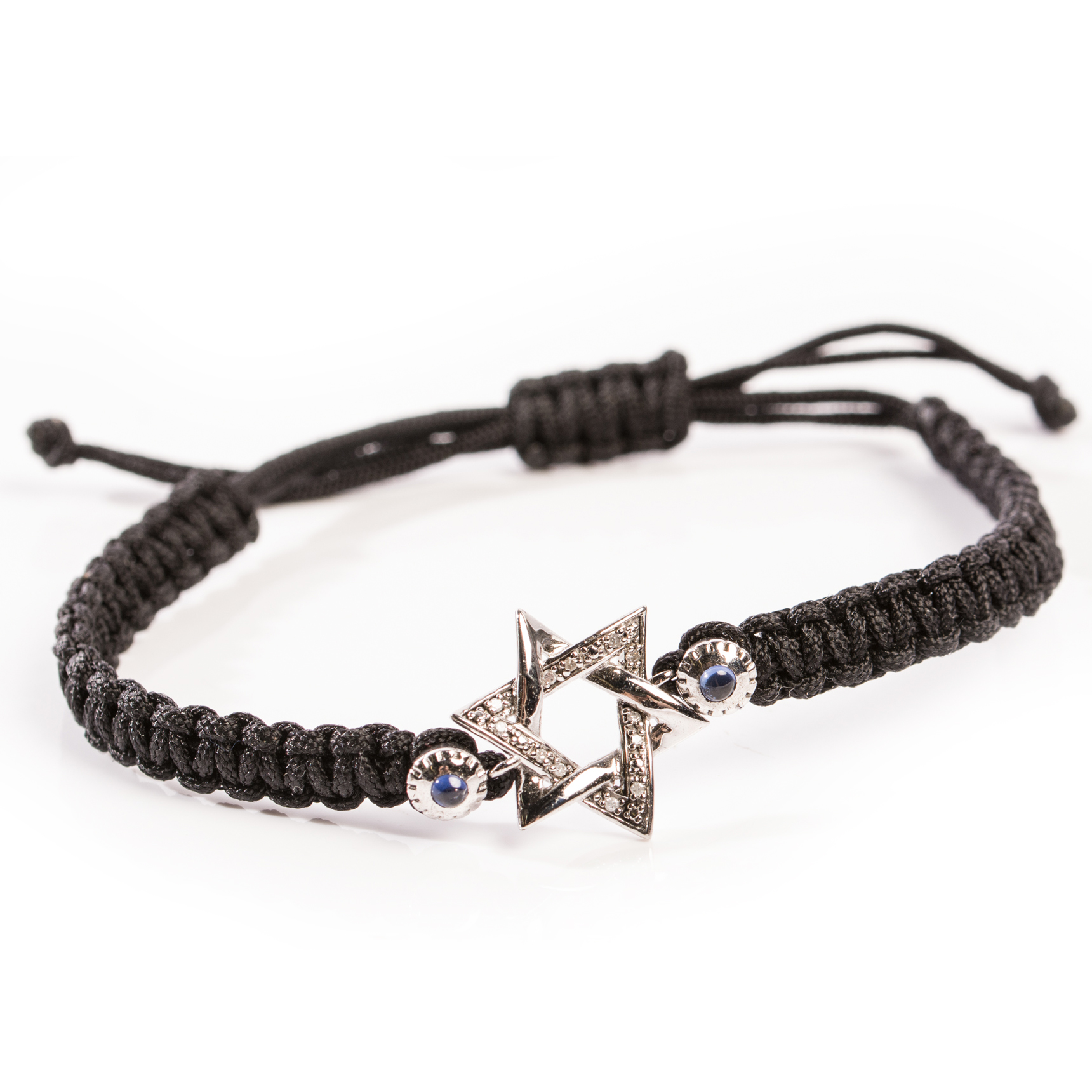 Sterling Silver Star of David Diamond  and Sapphire Bracelet