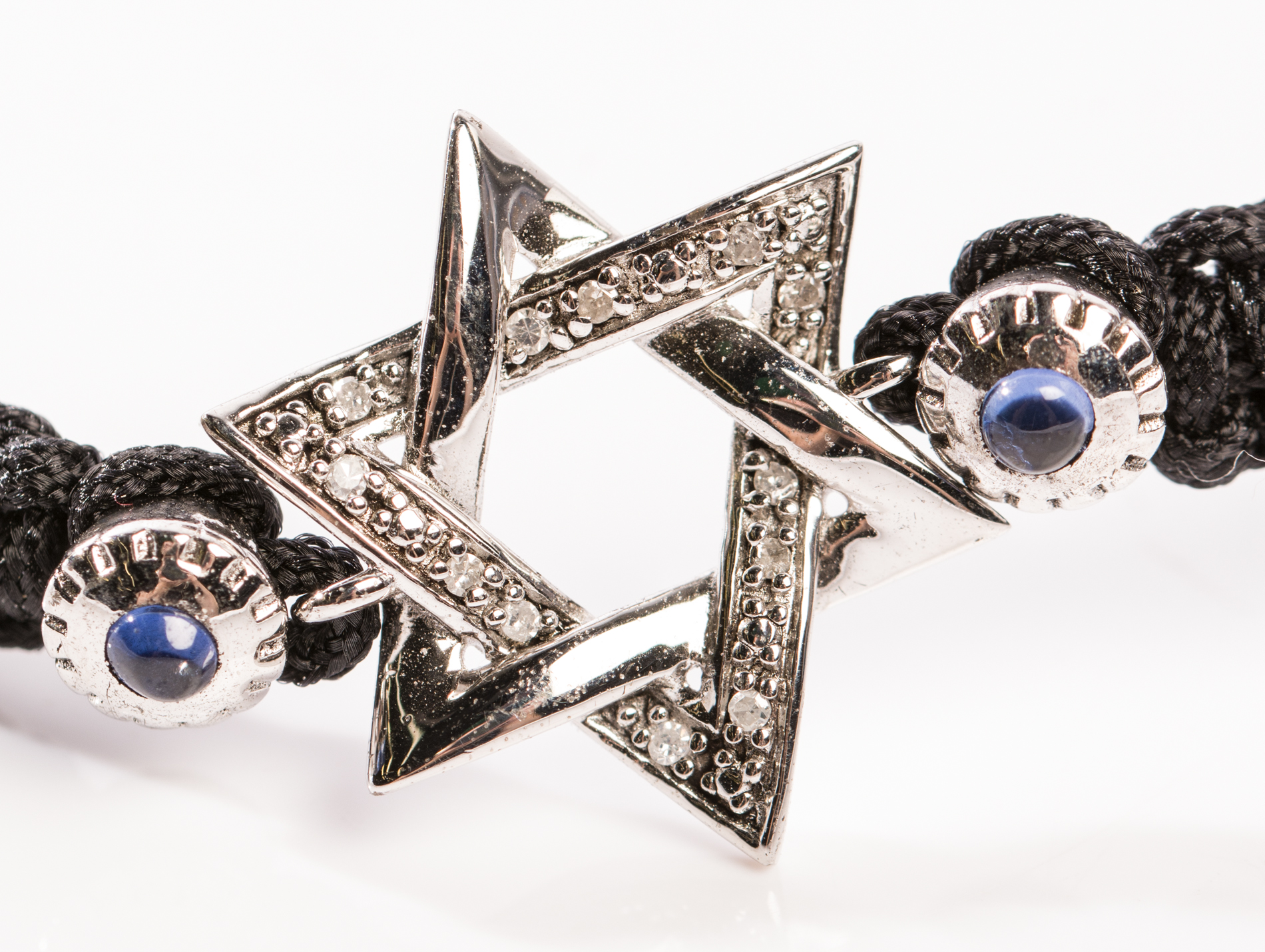Sterling Silver Star of David Diamond  and Sapphire Bracelet