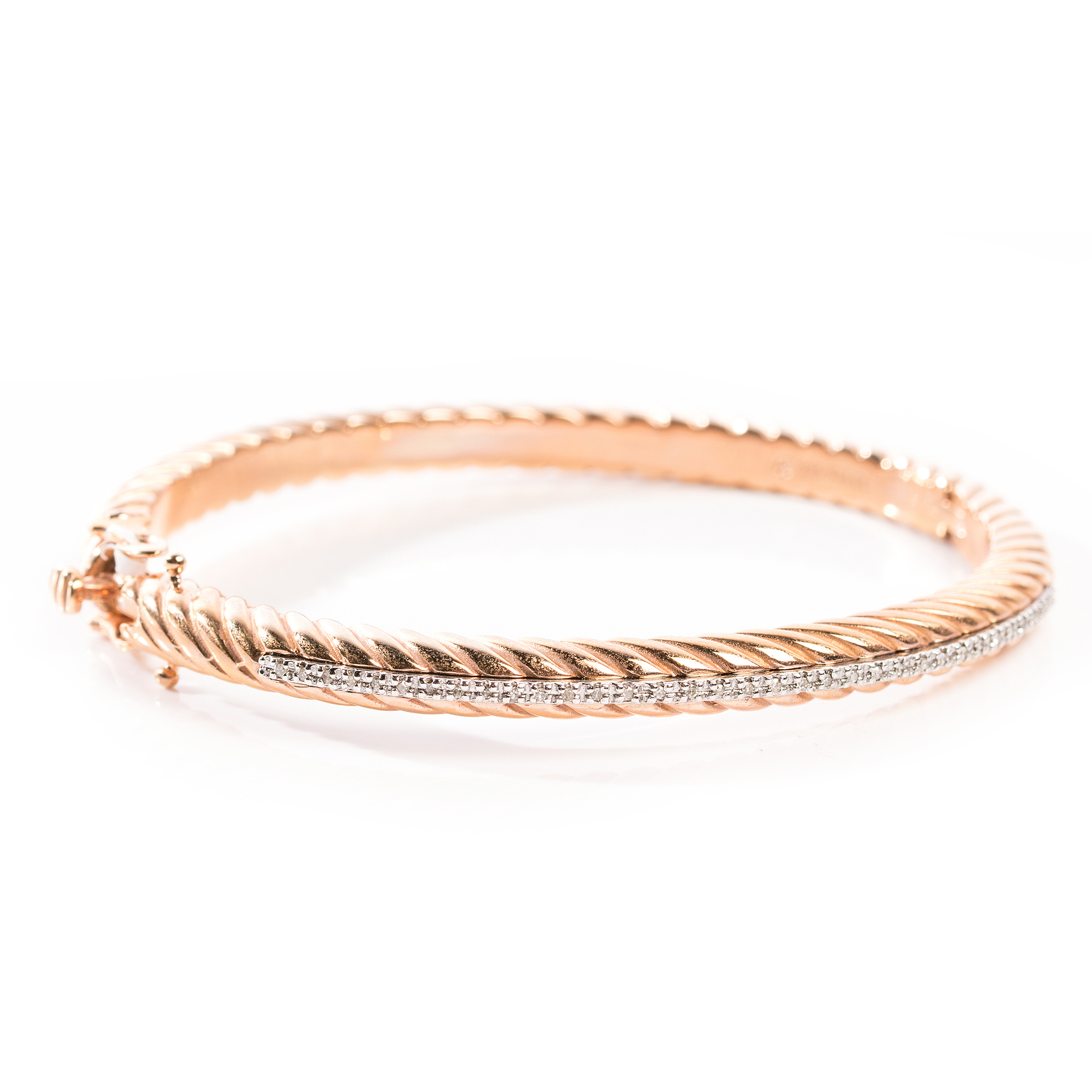 Sterling Silver Steel Diamond Bangle with Rose Gold Wash