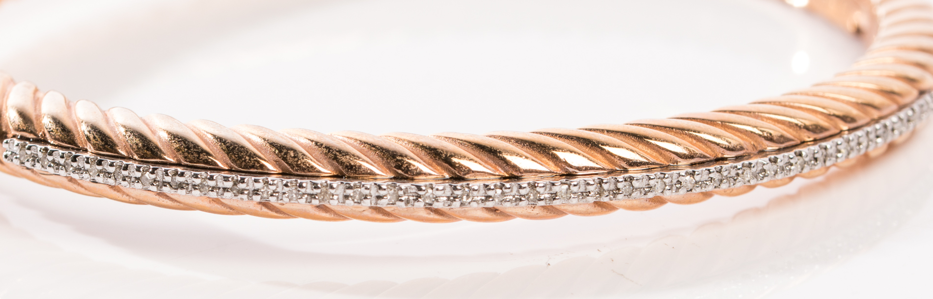 Sterling Silver Steel Diamond Bangle with Rose Gold Wash