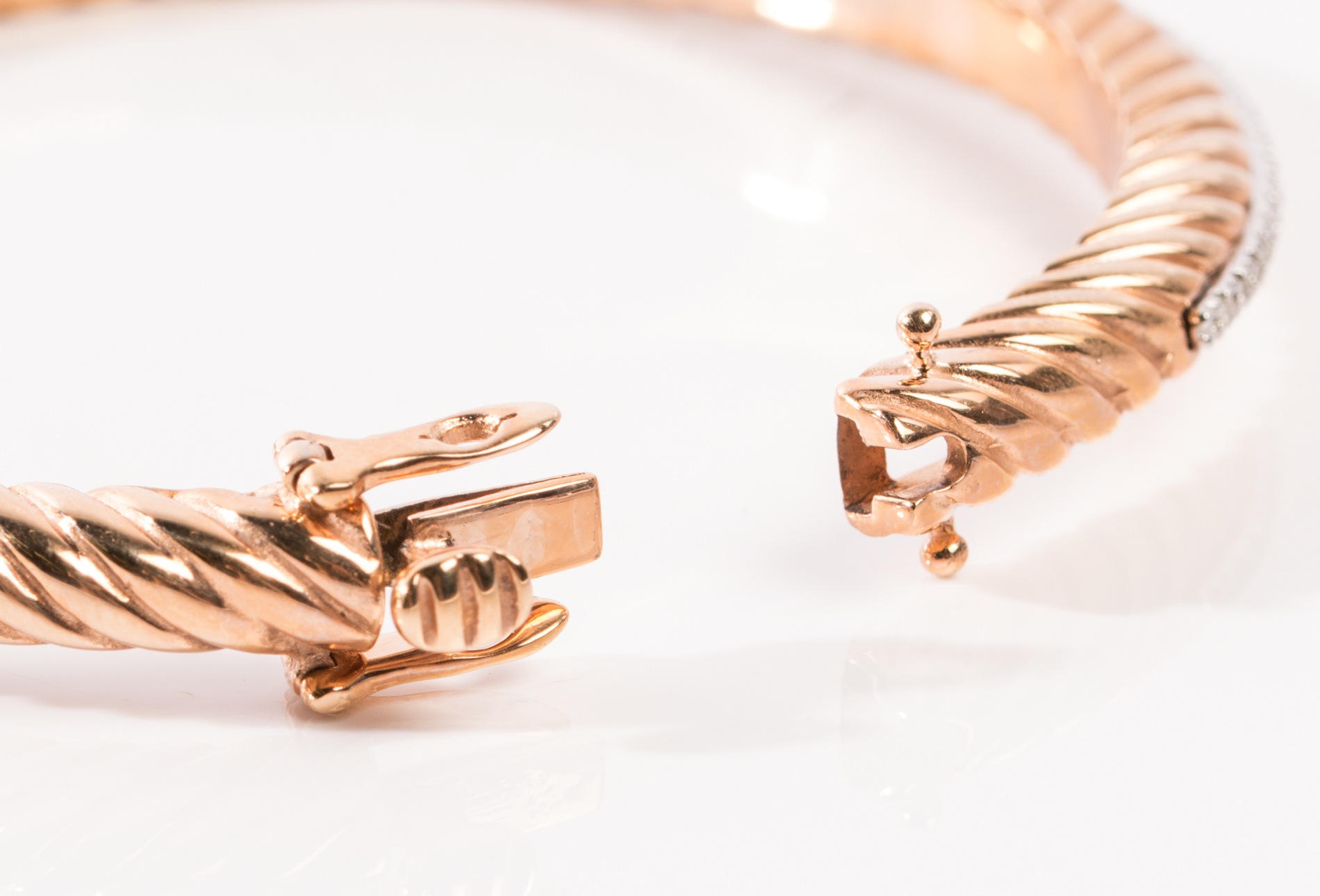 Sterling Silver Steel Diamond Bangle with Rose Gold Wash