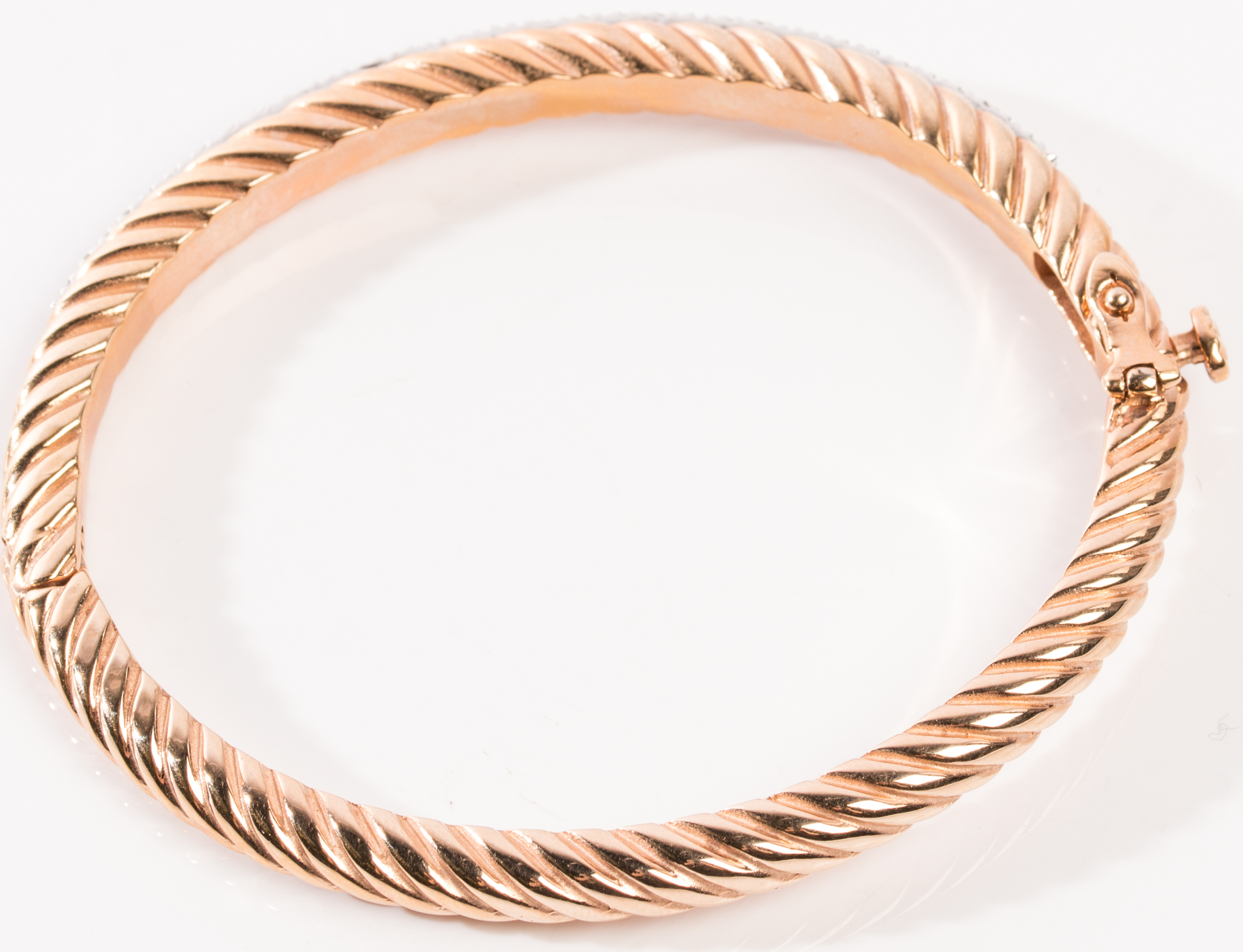 Sterling Silver Steel Diamond Bangle with Rose Gold Wash