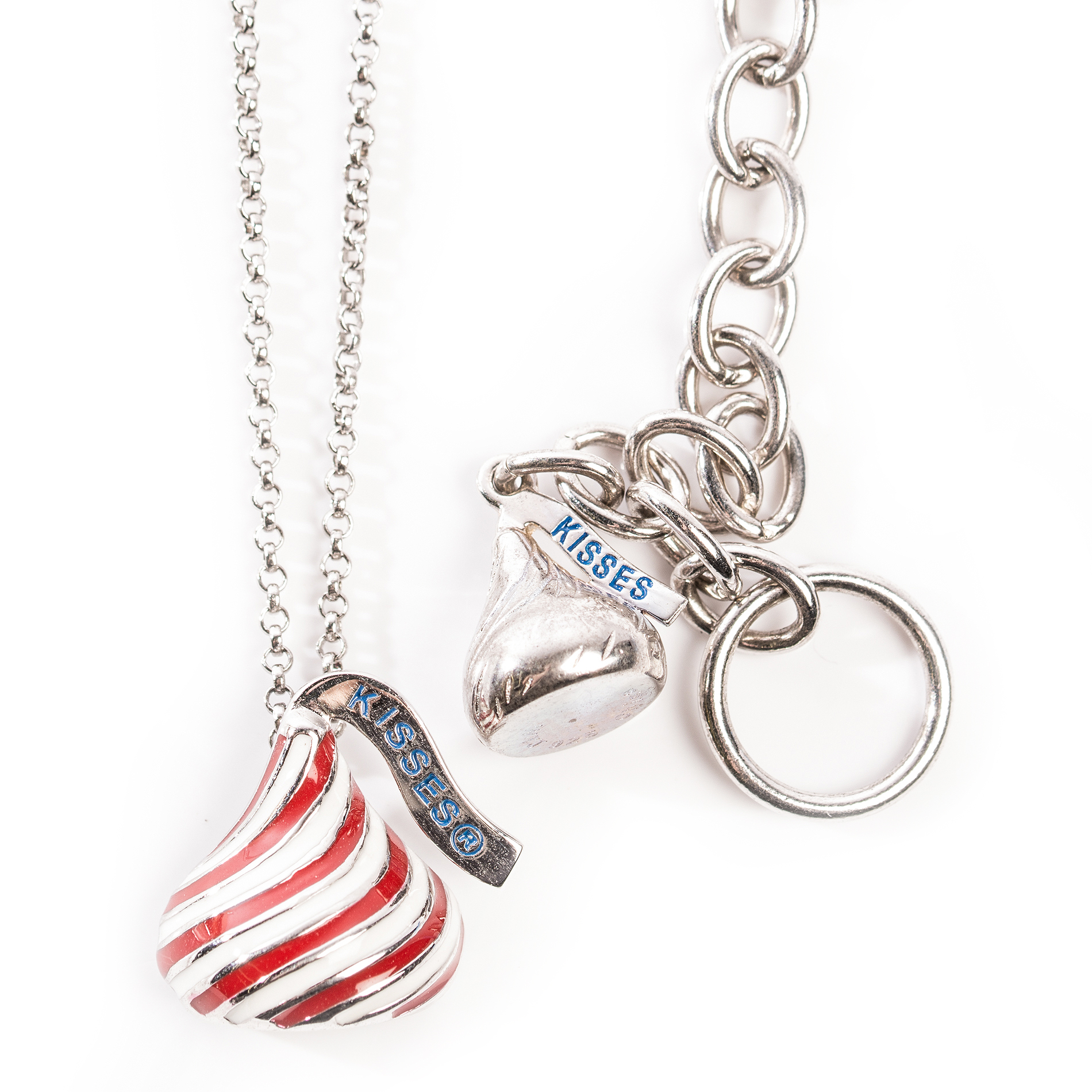 Sterling Silver Hershey's Kiss "Candy Cane" Necklace and Bracelet