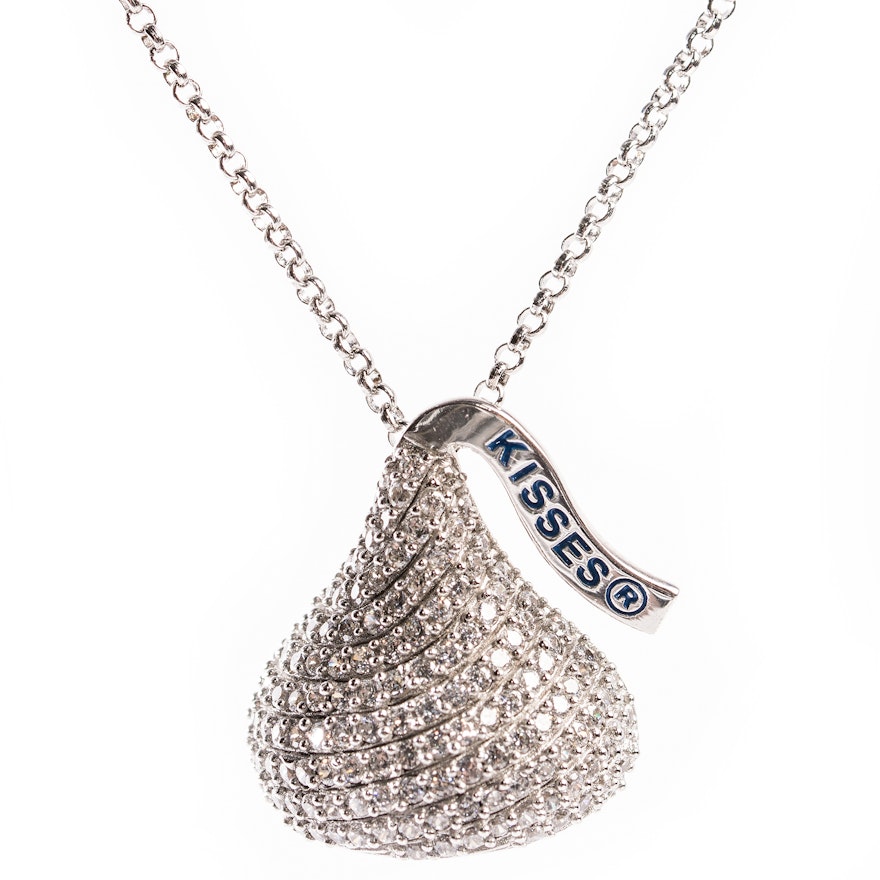 Sterling Silver Cubic Zirconia Hershey's Kiss Pendant Necklace