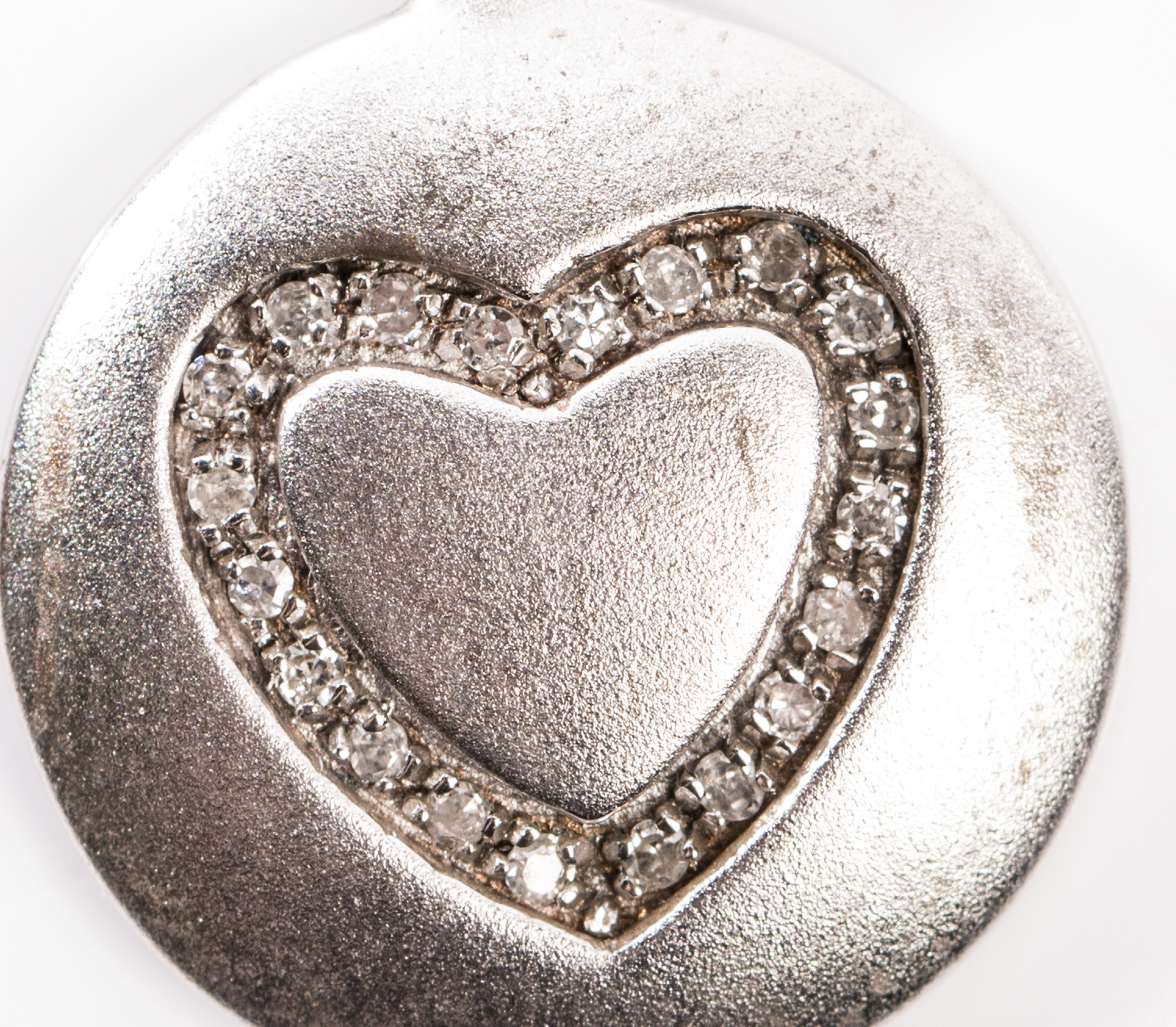 Sterling Silver Disc Charm Necklace with Diamond Heart