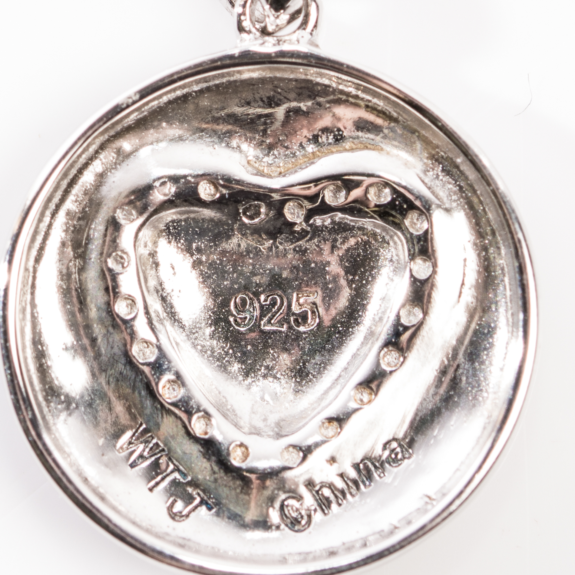 Sterling Silver Disc Charm Necklace with Diamond Heart