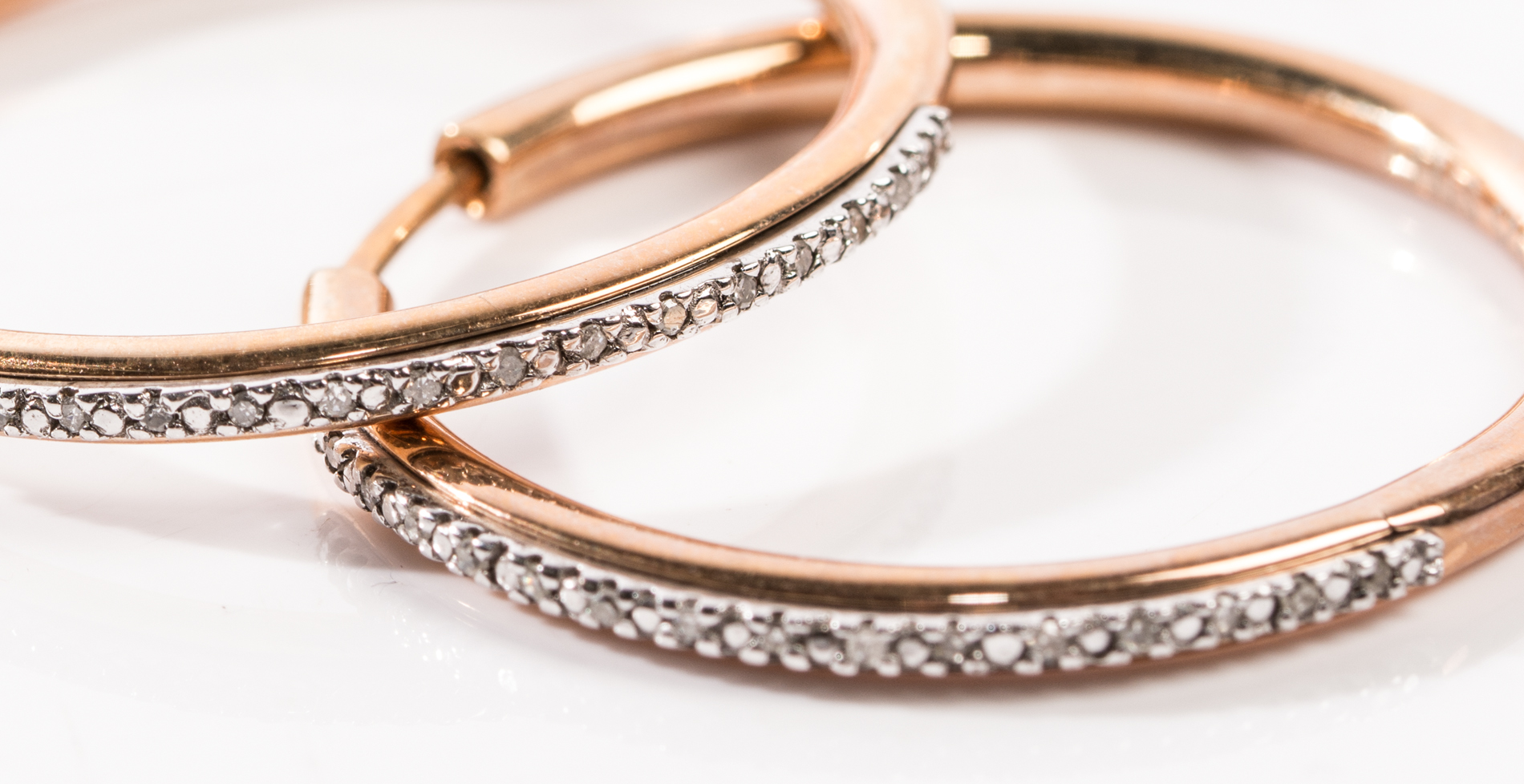 Sterling Silver Diamond Hoop Earrings and Bangles with a Rose Gold Wash