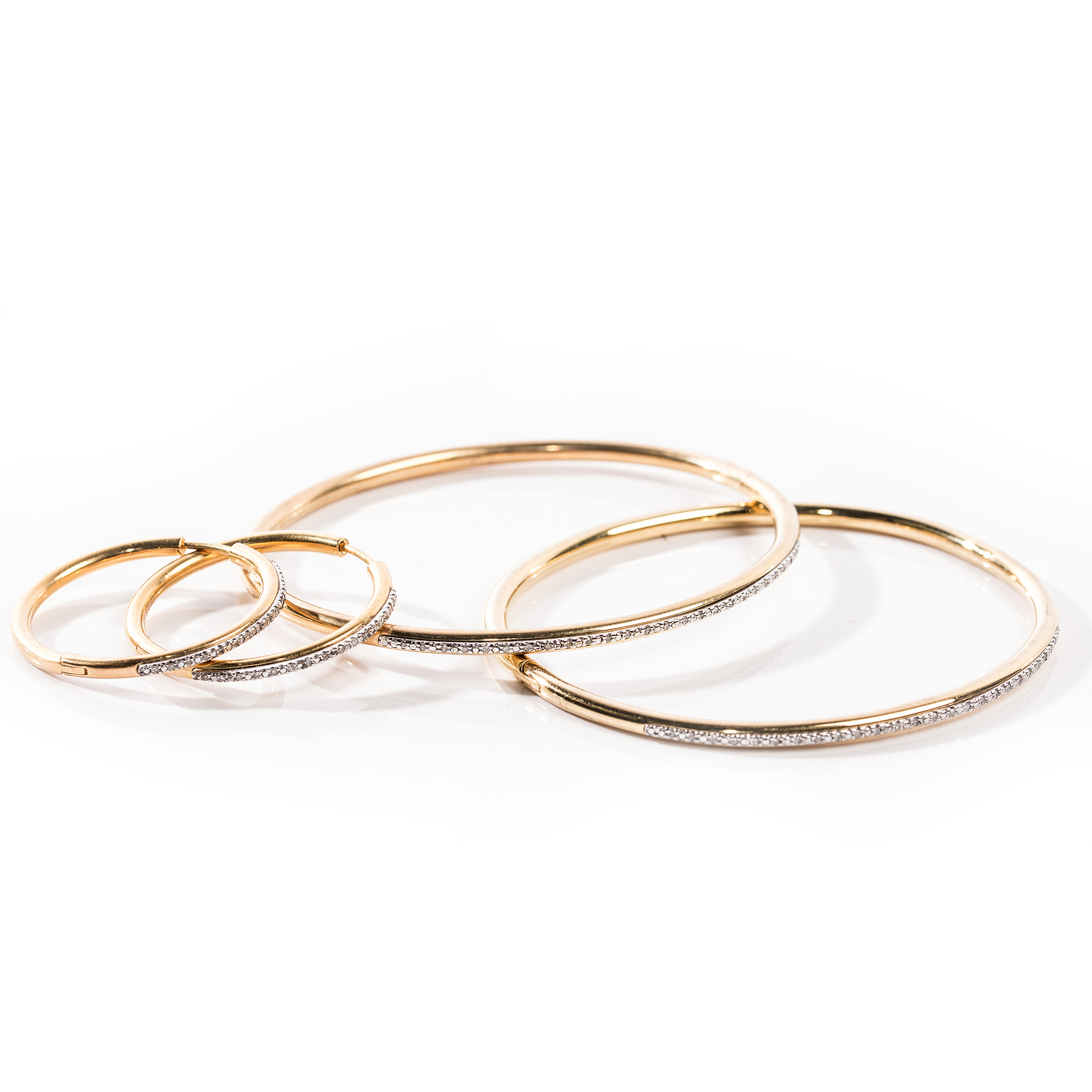 Sterling Silver Diamond Hoop Earrings and Bangles with a Gold Wash