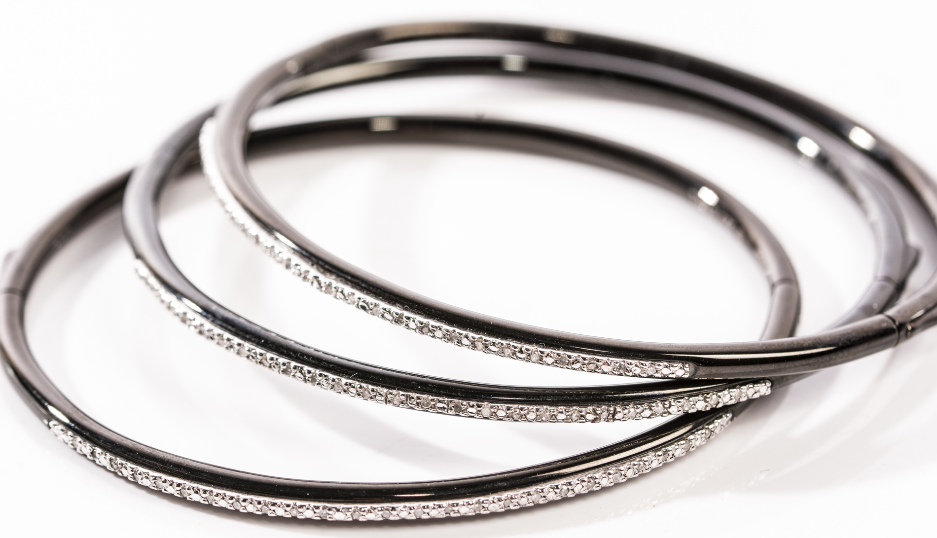 Blackened Sterling Silver Steel Diamond Hoop Earrings and Bangle Bracelets