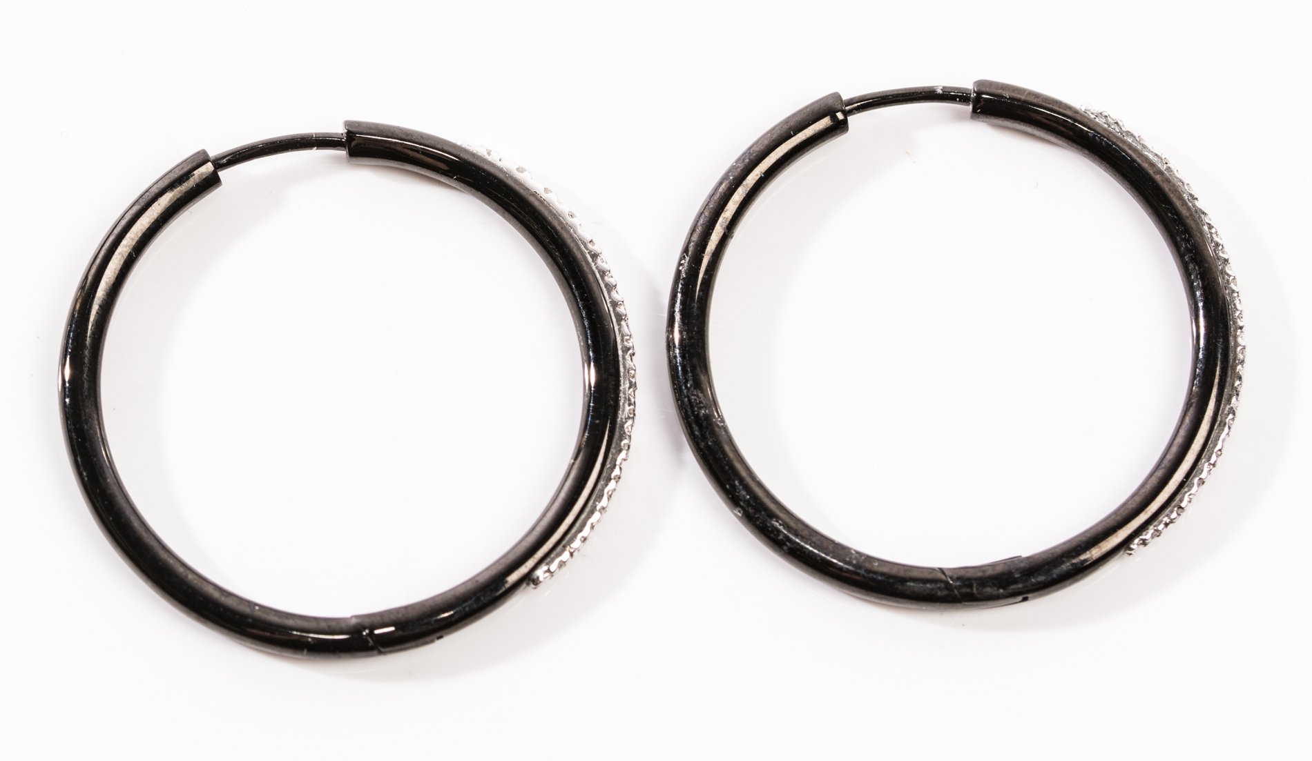 Blackened Sterling Silver Steel Diamond Hoop Earrings and Bangle Bracelets