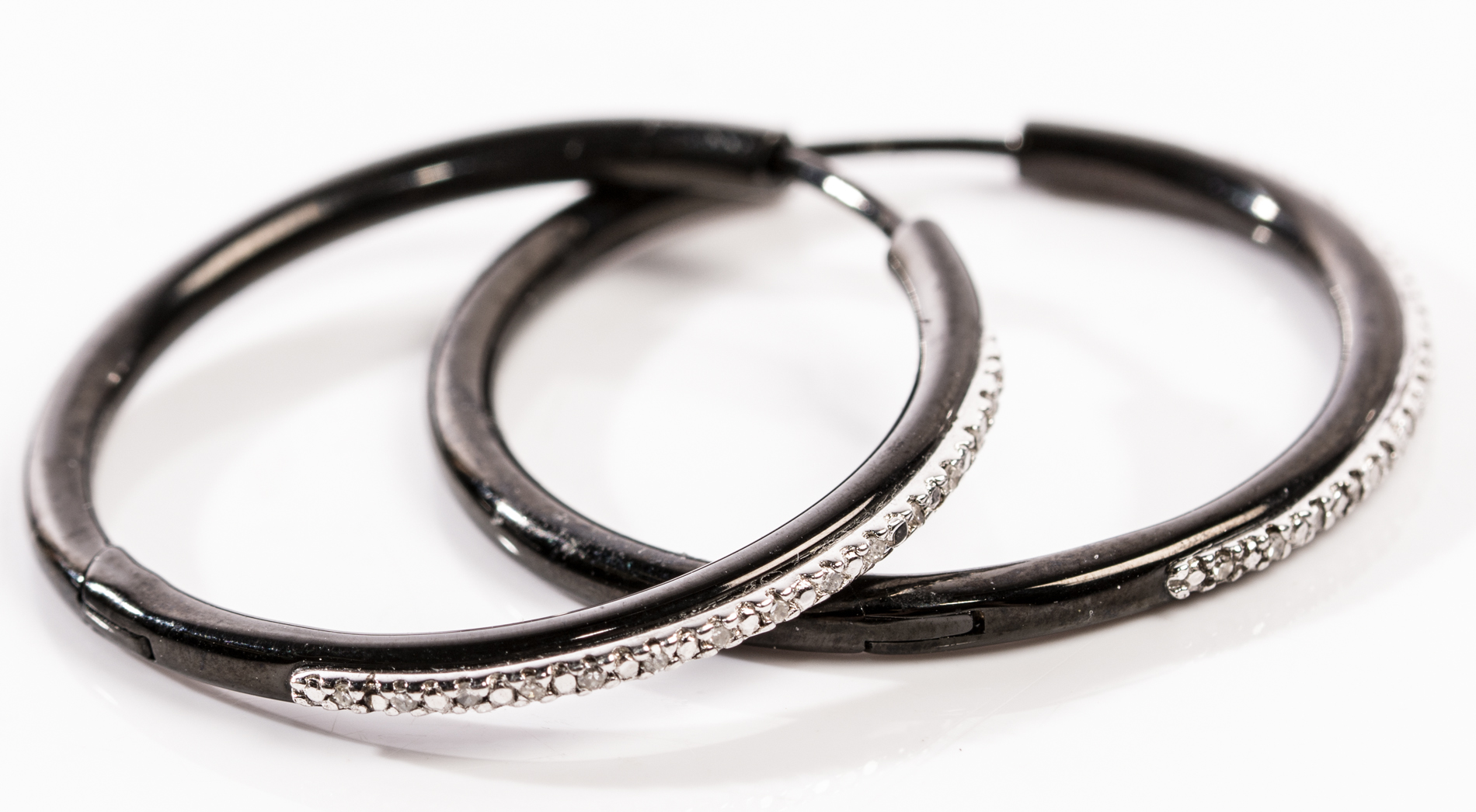 Blackened Sterling Silver Steel Diamond Hoop Earrings and Bangle Bracelets