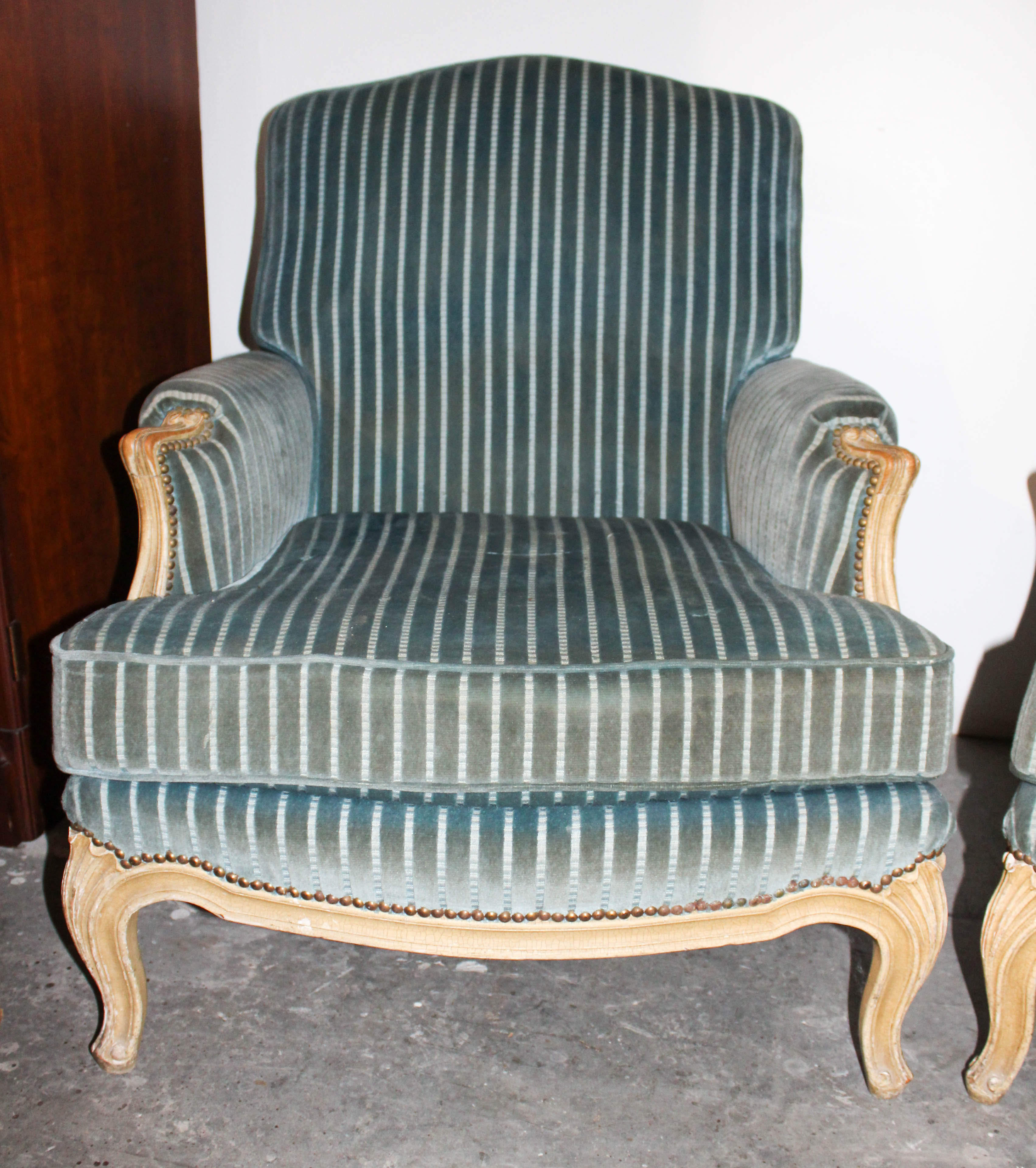 Pair of Vintage Belgian Bergère Chairs