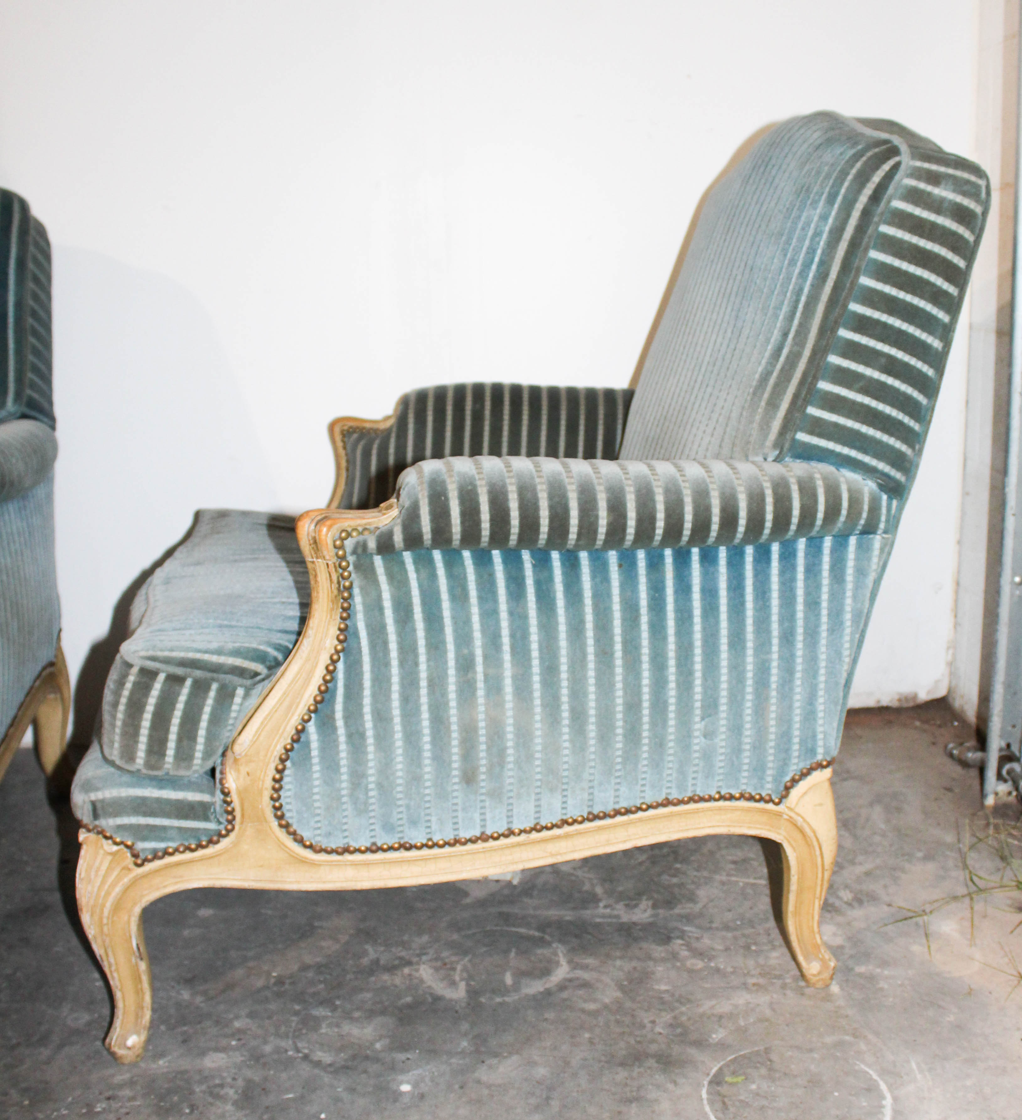 Pair of Vintage Belgian Bergère Chairs