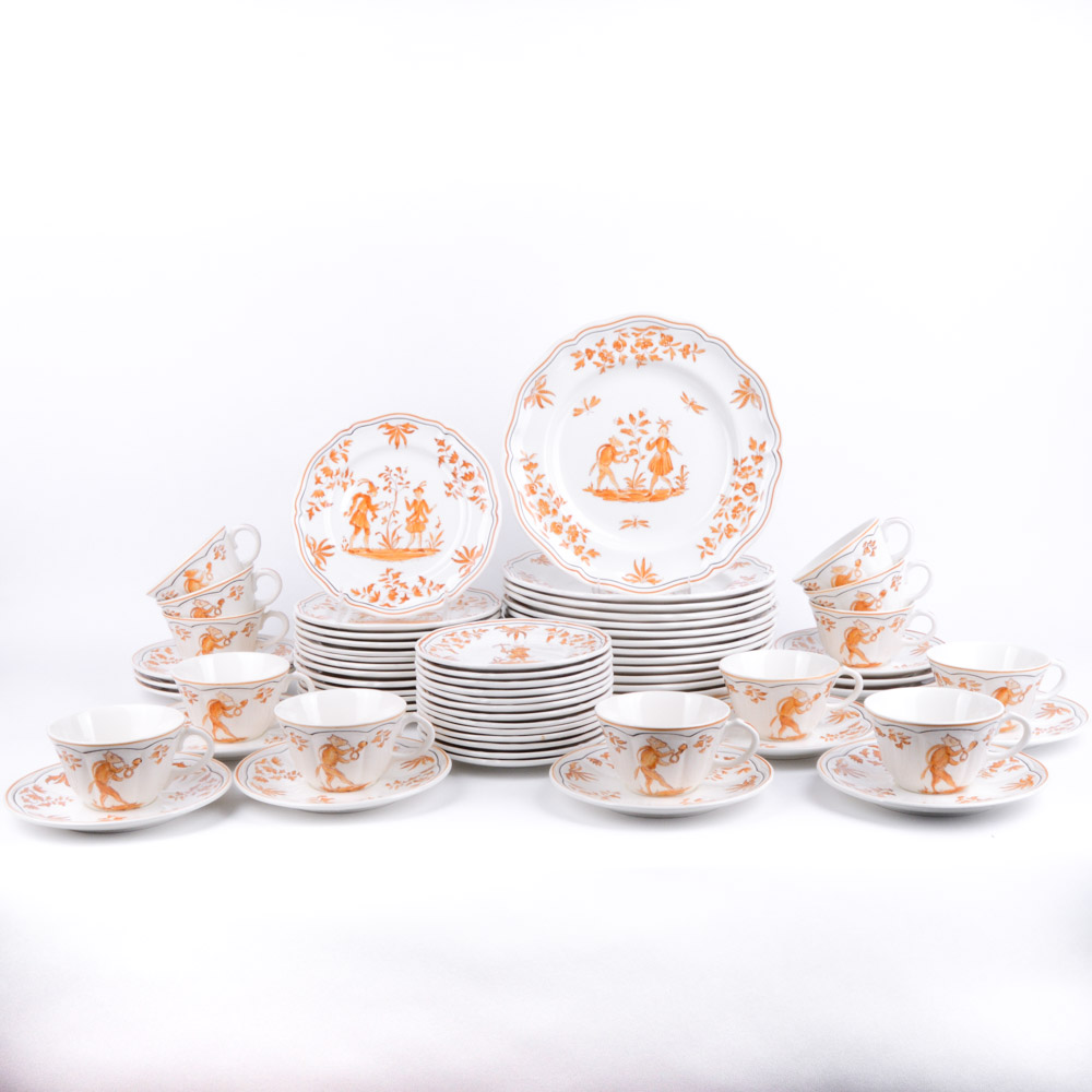Longchamp Hand-Painted French Porcelain Set in "Olerys" Pattern