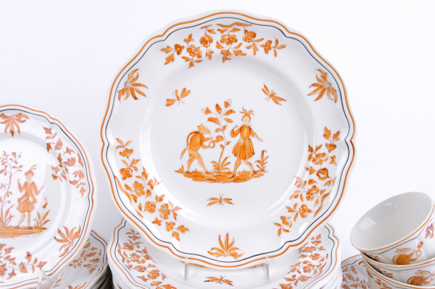Longchamp Hand-Painted French Porcelain Set in "Olerys" Pattern