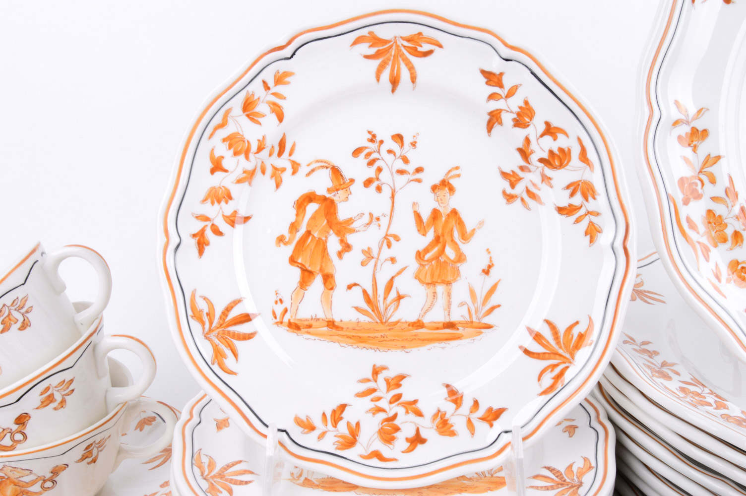 Longchamp Hand-Painted French Porcelain Set in "Olerys" Pattern