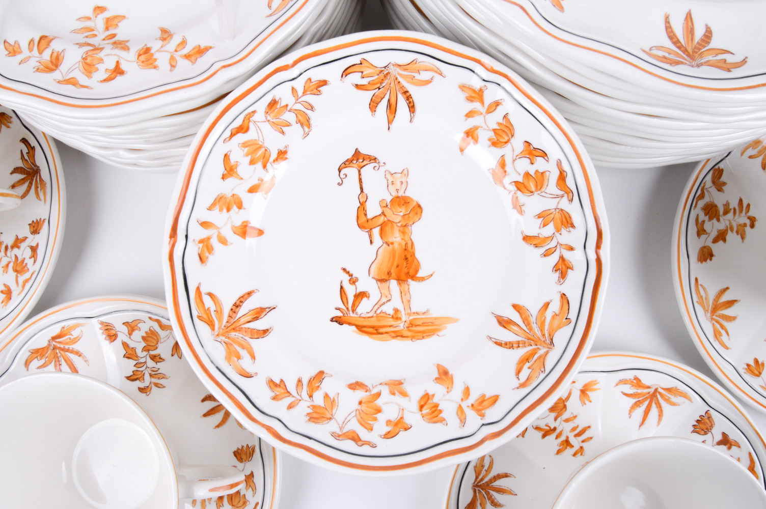 Longchamp Hand-Painted French Porcelain Set in "Olerys" Pattern