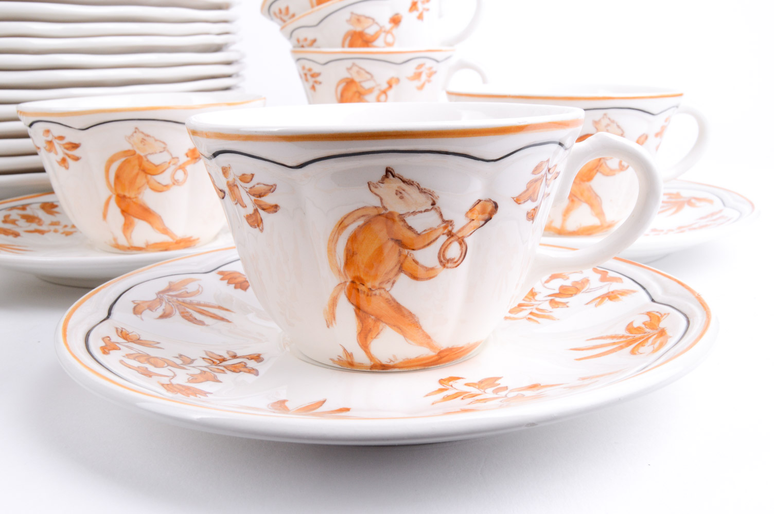 Longchamp Hand-Painted French Porcelain Set in "Olerys" Pattern