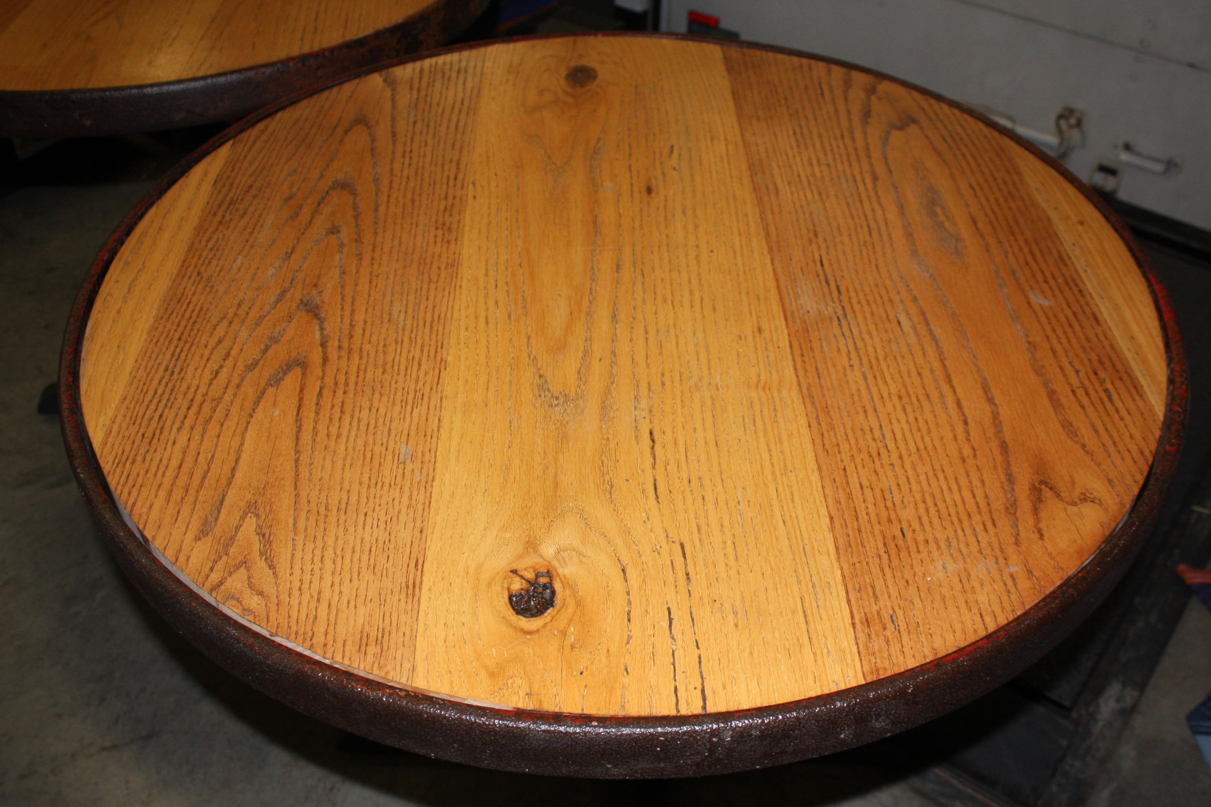 Pair of Reclaimed Iron Forged Oak Custom Tables