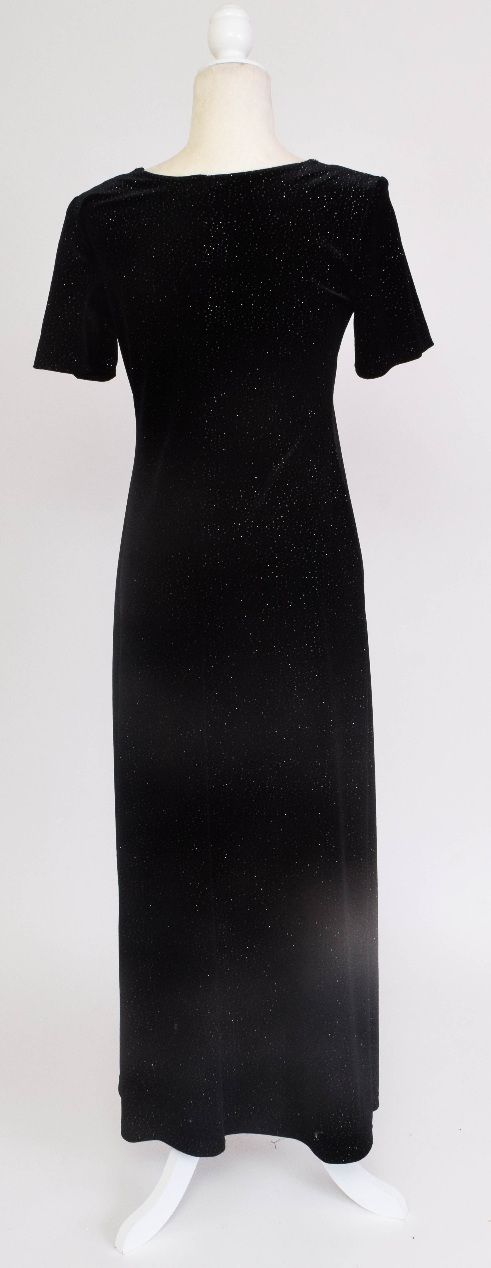 Vintage Black Velvet Evening Gown with Colorful Beaded Jacket