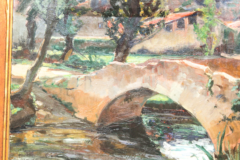 Ethel Louise Coe Oil Painting on Canvas of Stone Bridge