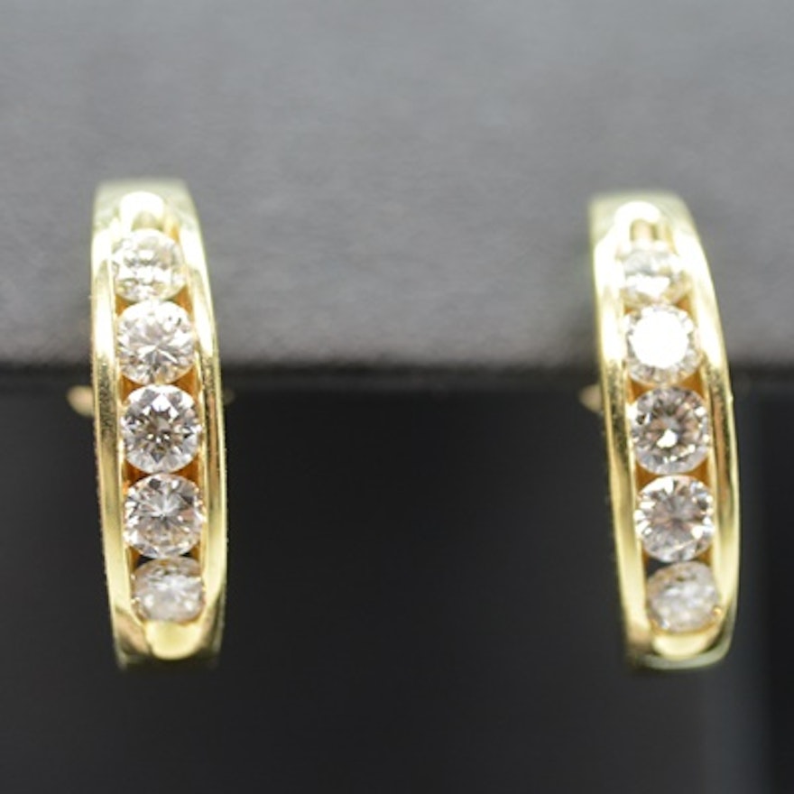 18K Yellow Gold Diamond Pierced Earrings
