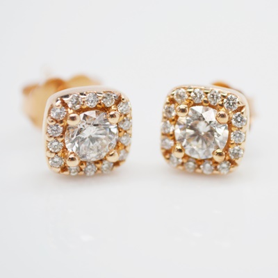 14K Rose Gold Diamond Pierced Earrings