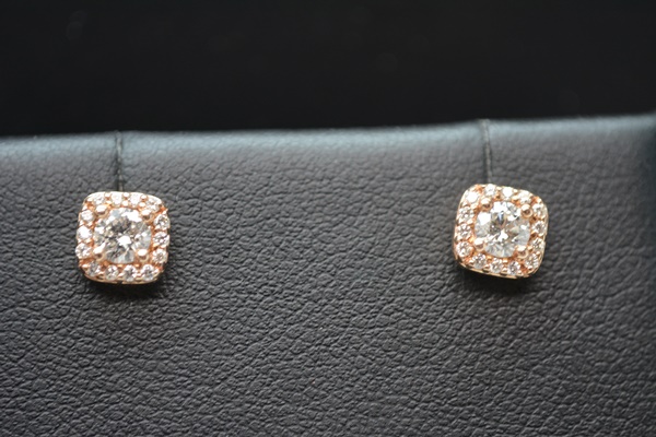 14K Rose Gold Diamond Pierced Earrings