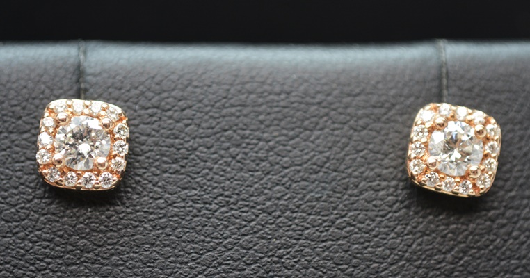 14K Rose Gold Diamond Pierced Earrings