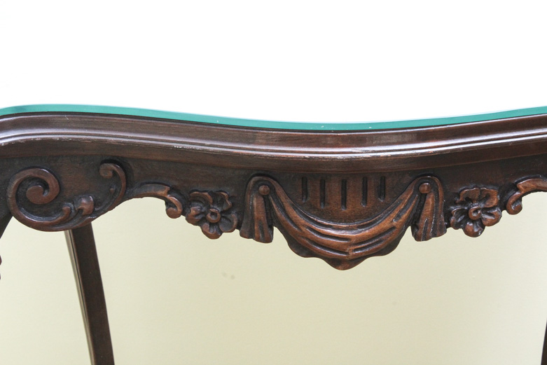 Vintage Inlaid Side Table with Custom Glass Top