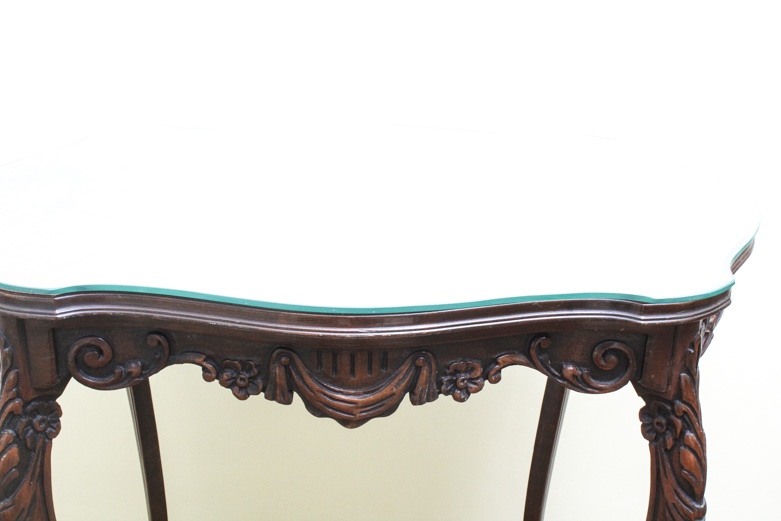 Vintage Inlaid Side Table with Custom Glass Top