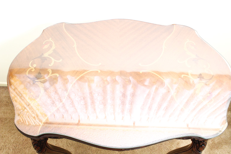 Vintage Inlaid Side Table with Custom Glass Top