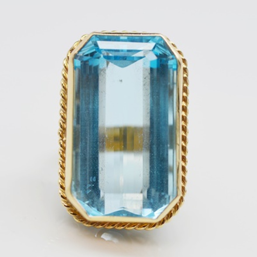 14K Yellow Gold 40.62 CT Blue Topaz Ring