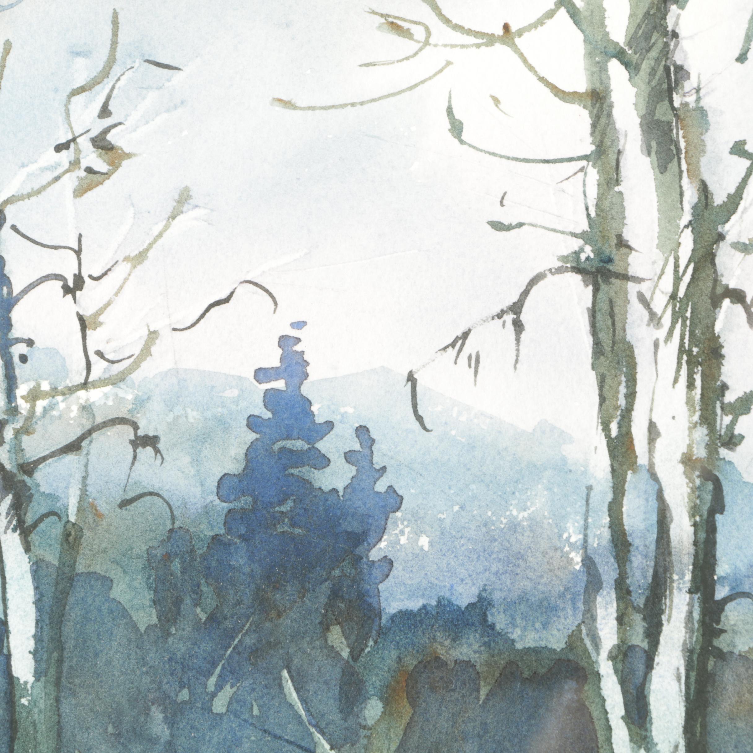 Dwight Williams Watercolor Painting on Paper of Winter Landscape