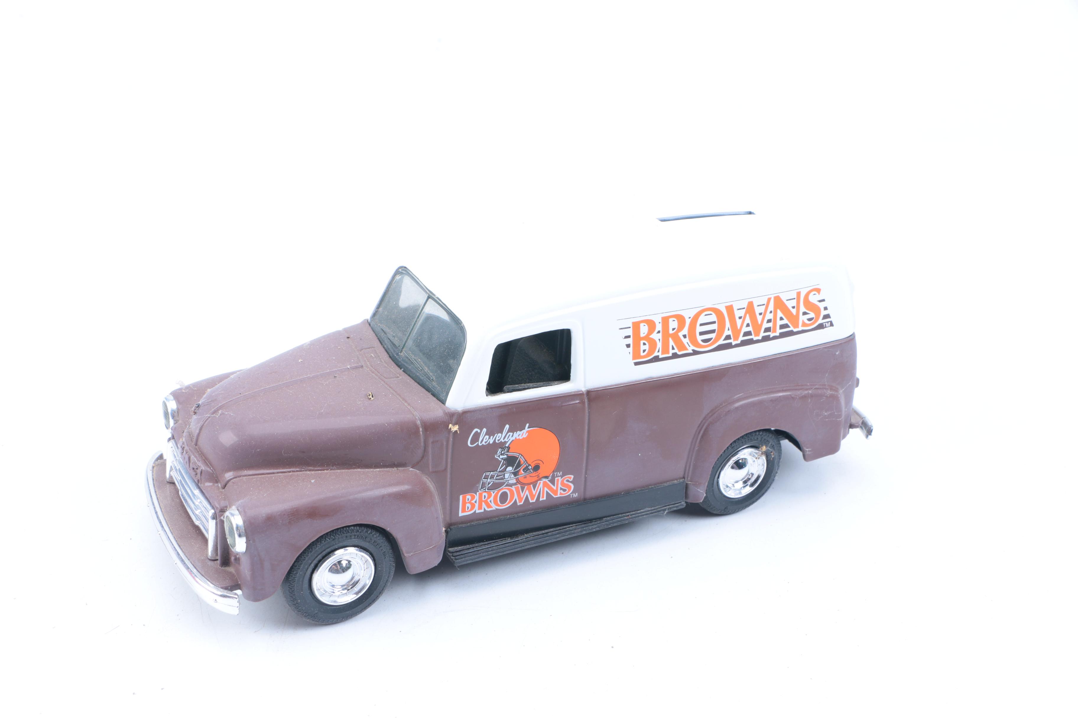 Collection of Cleveland Browns Die-Cast Vehicles and Service Station
