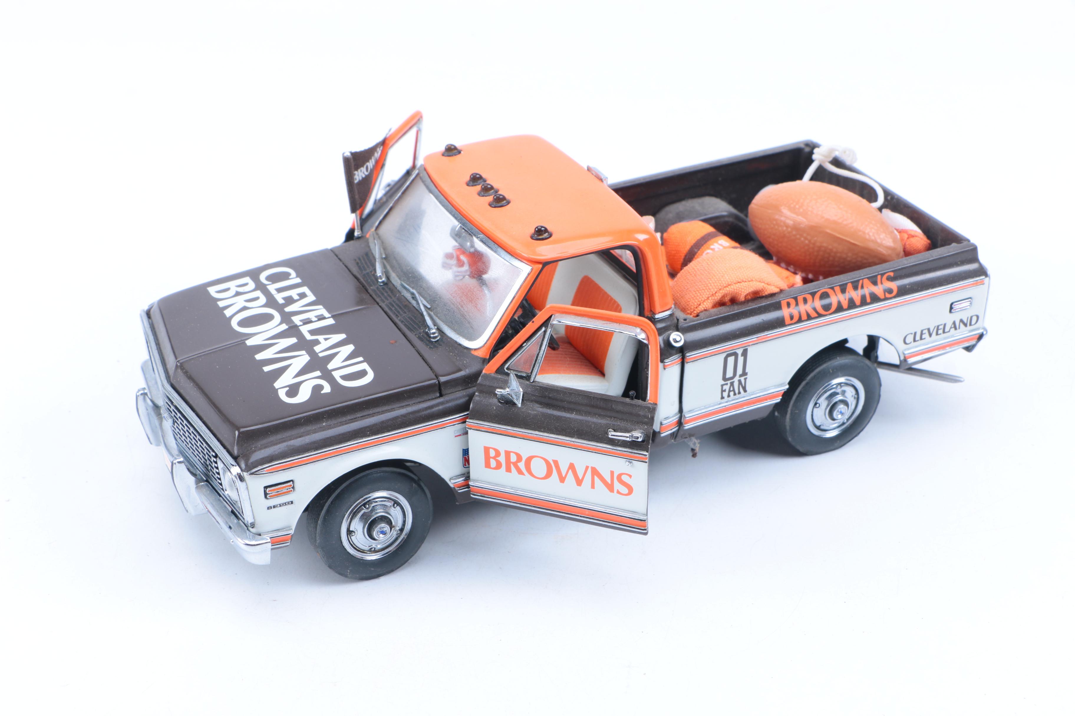 Collection of Cleveland Browns Die-Cast Vehicles and Service Station