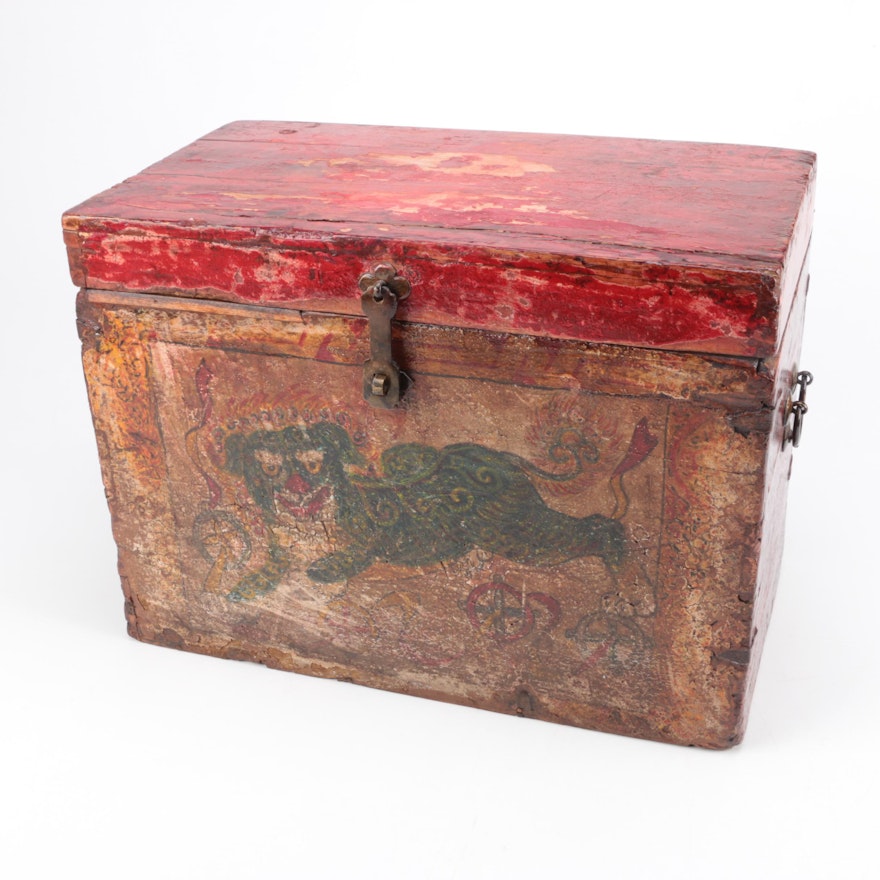 Vintage Asian Lacquered Trunk