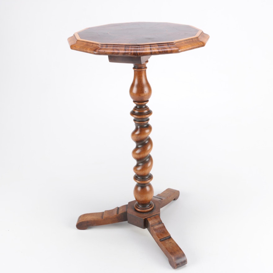 Vintage Walnut Oyster Veneer Barley Twist Pedestal Table