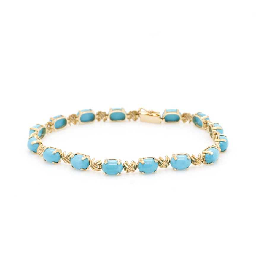 14K Yellow Gold 12.90 CTW Turquoise Bracelet