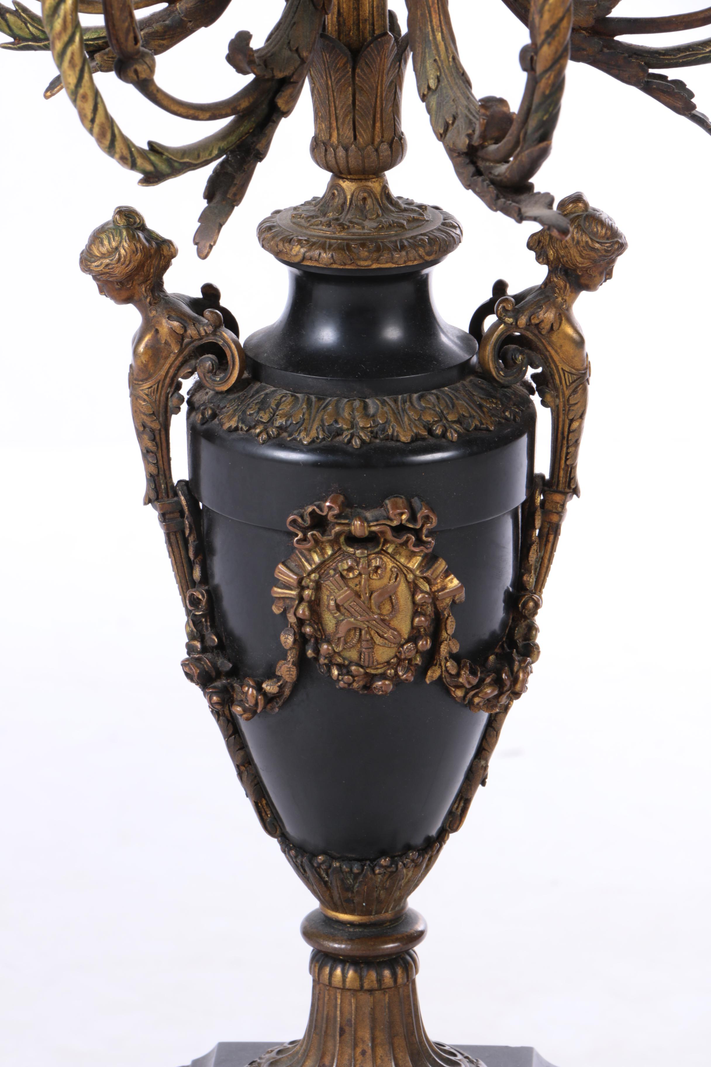 Neoclassical Brass and Stone Candelabra