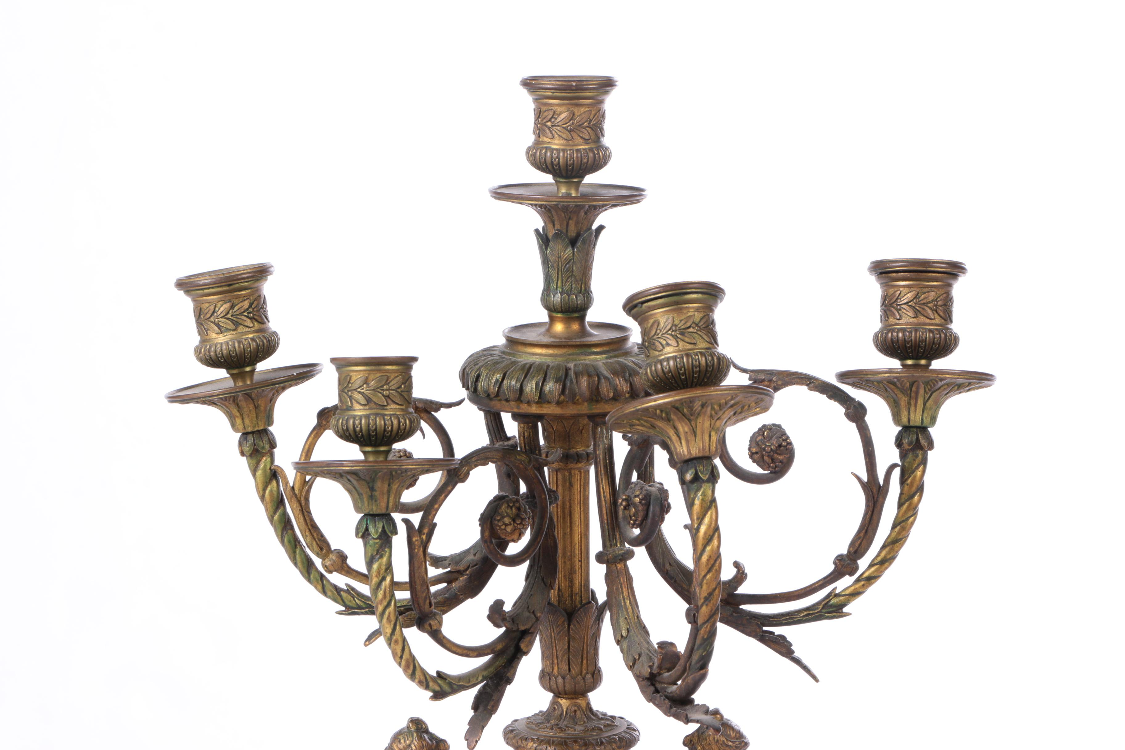 Neoclassical Brass and Stone Candelabra