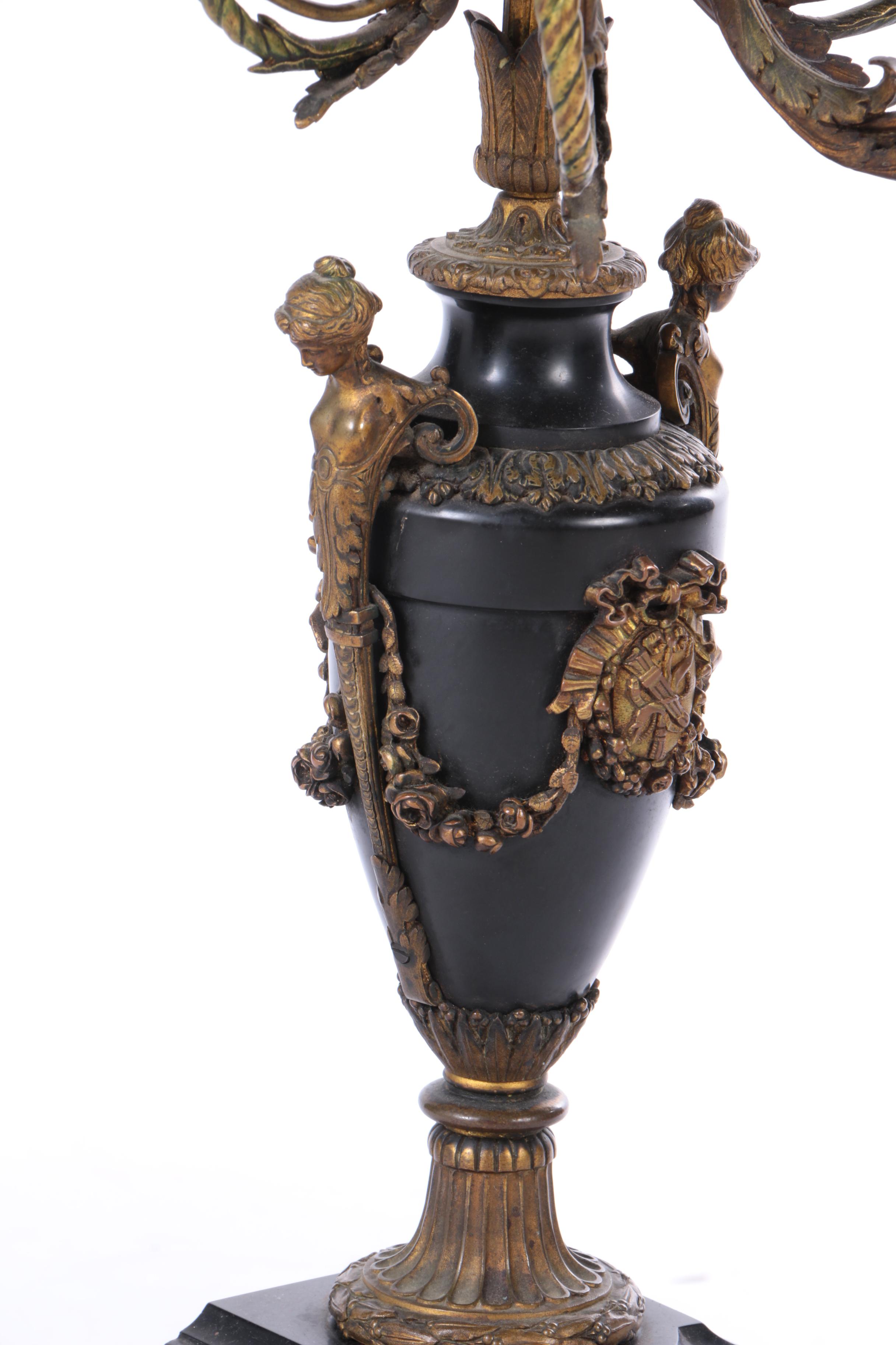 Neoclassical Brass and Stone Candelabra