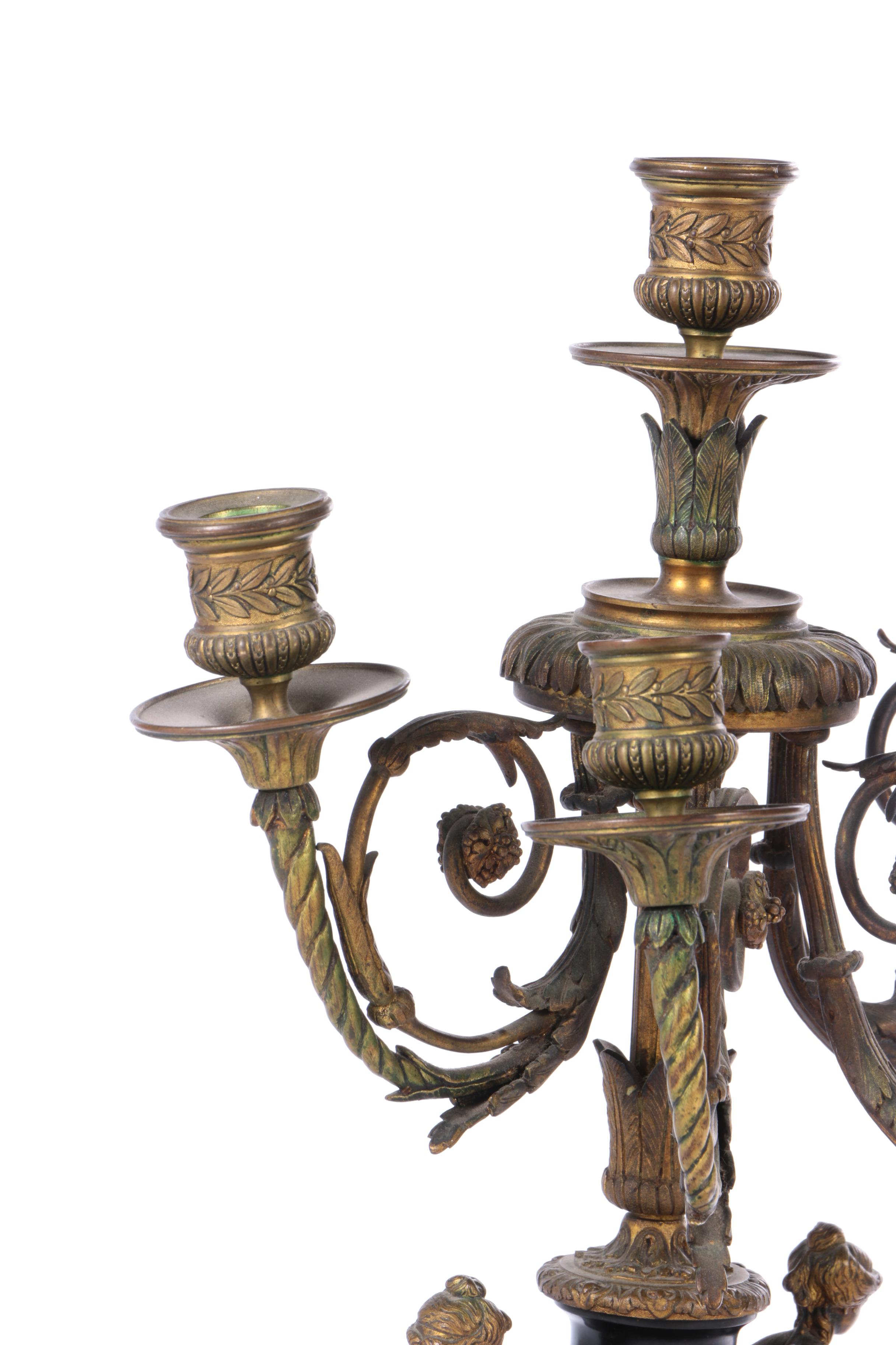 Neoclassical Brass and Stone Candelabra