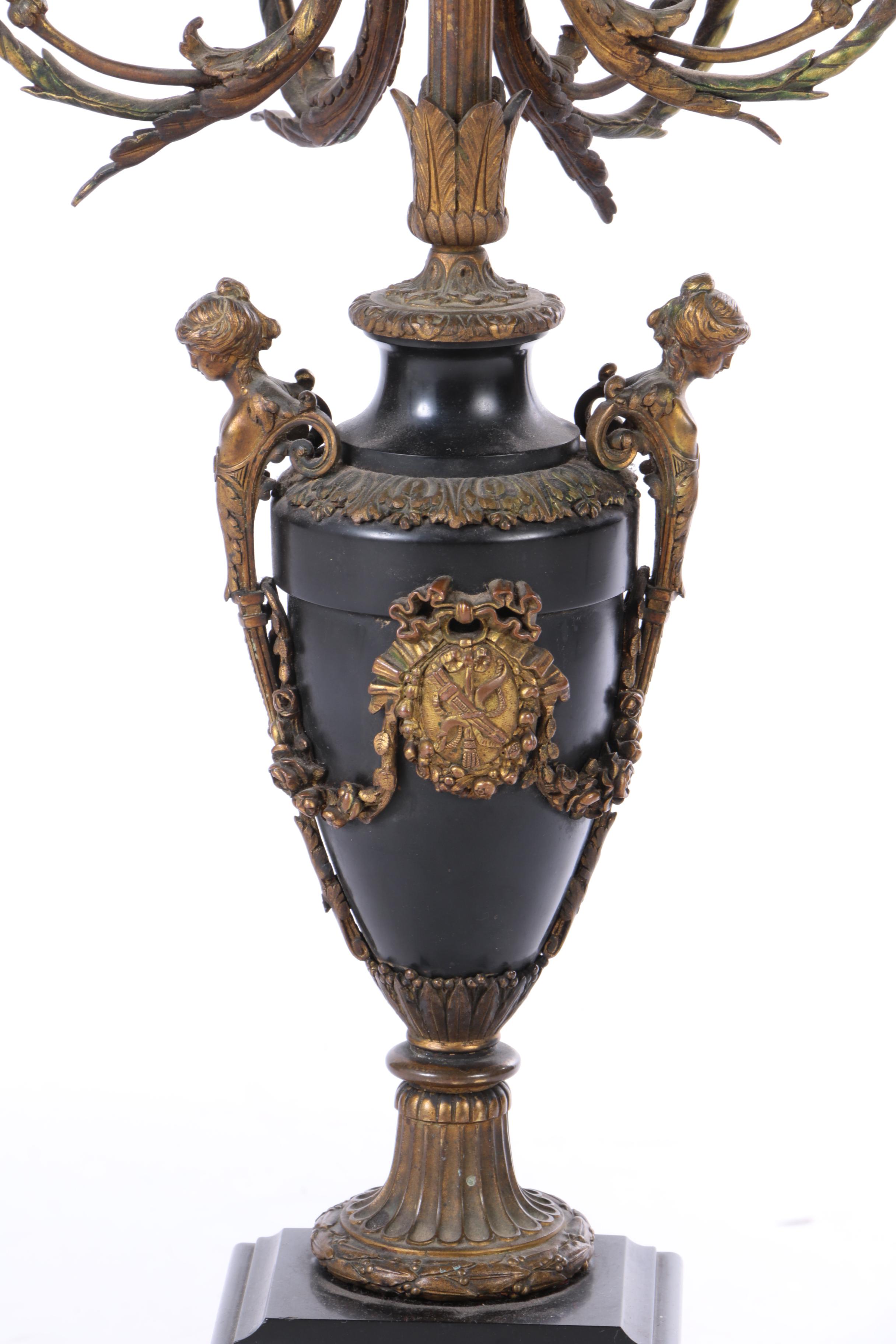 Neoclassical Brass and Stone Candelabra